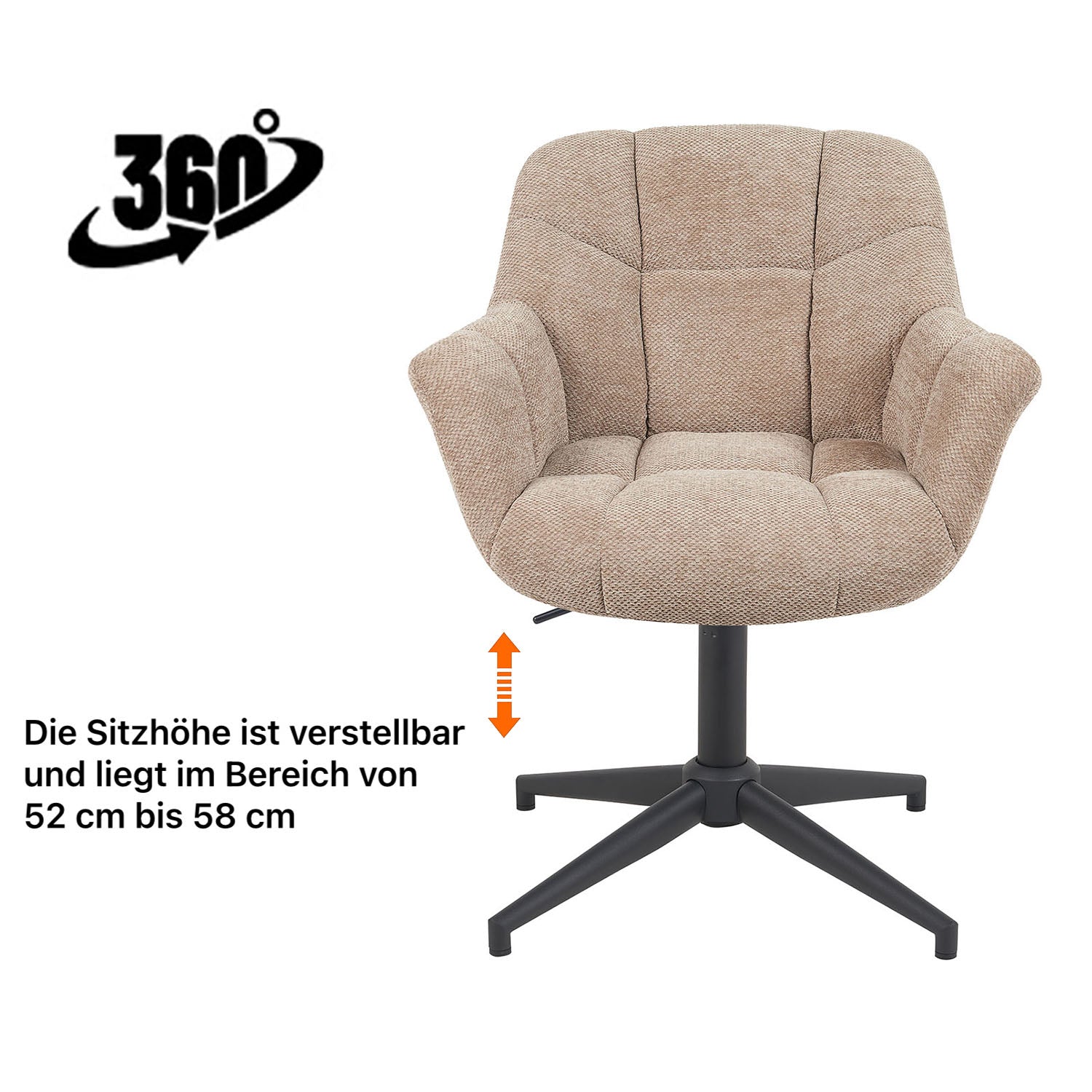 Esszimmerstuhl Mika-Nala 2er-Set | 360° drehbar | höhenverstellbar | Metall pulverbeschichtet Matt-Schwarz | DUBI Möbel