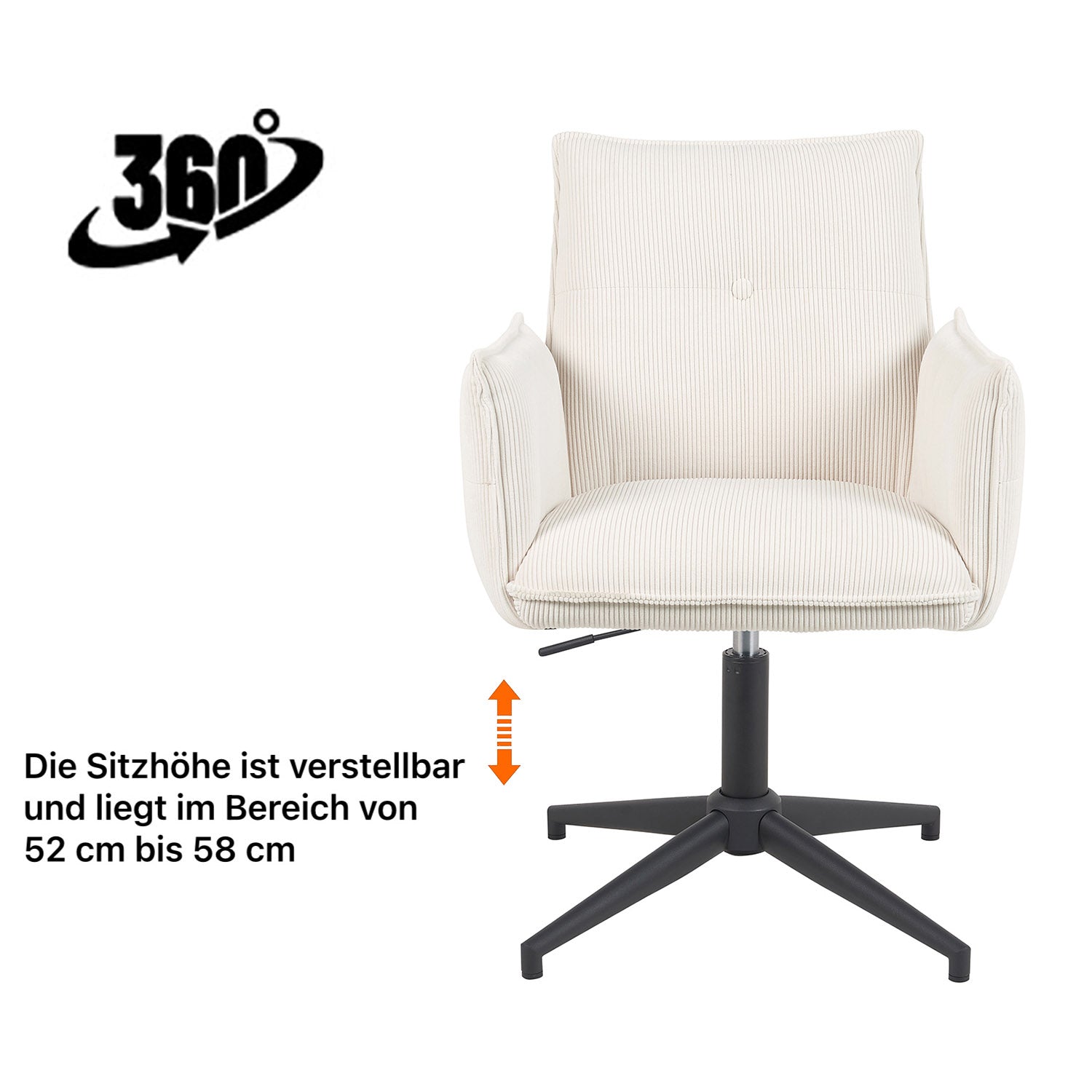 Esszimmerstuhl Mika-Till 2er-Set | 360° drehbar | höhenverstellbar | Metall pulverbeschichtet Matt-Schwarz | DUBI Möbel