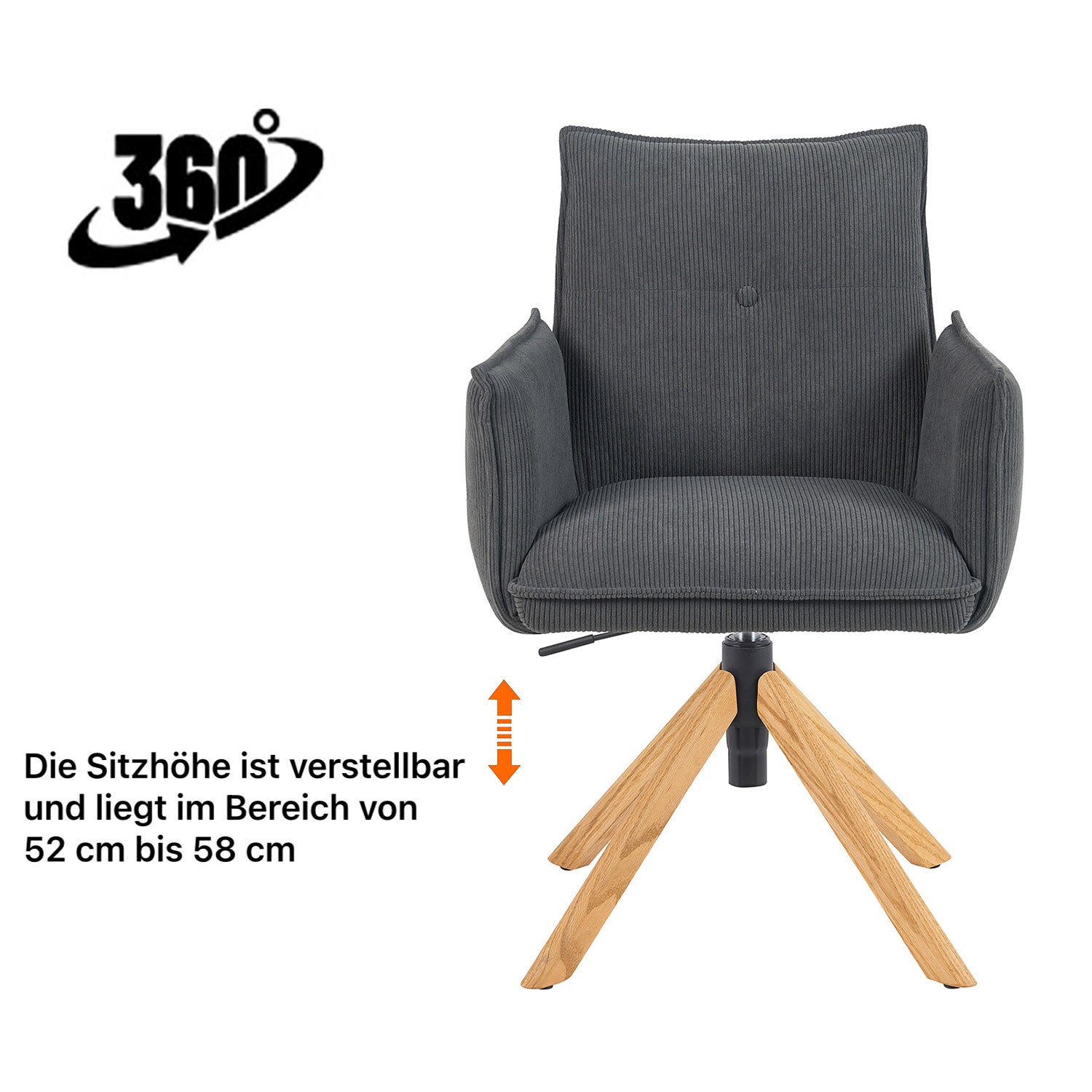 Esszimmerstuhl Mika-Leya 2er-Set | 360° drehbar | höhenverstellbar | Eiche geölt Natur | DUBI Möbel