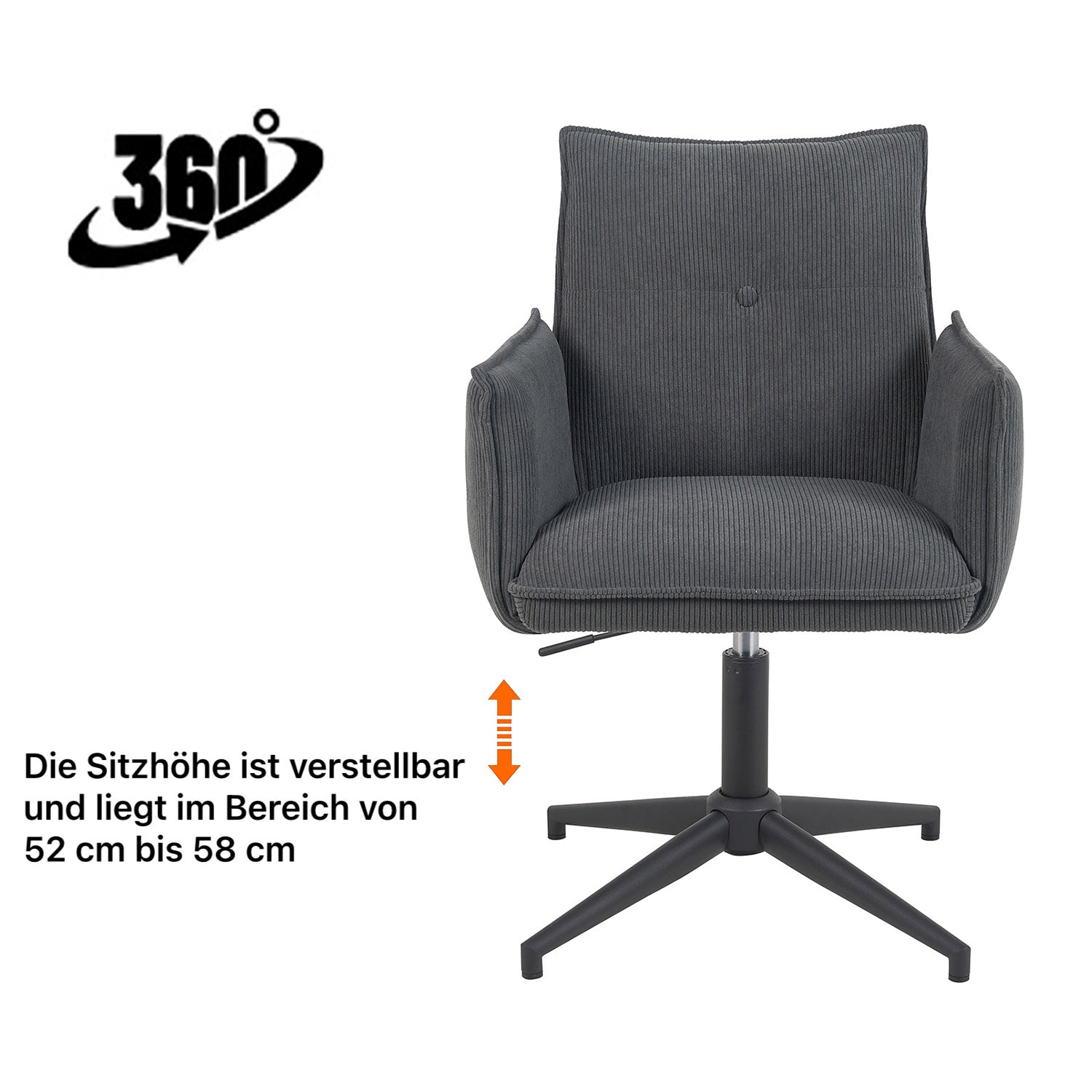 Esszimmerstuhl Mika-Till 2er-Set | 360° drehbar | höhenverstellbar | Metall pulverbeschichtet Matt-Schwarz | DUBI Möbel