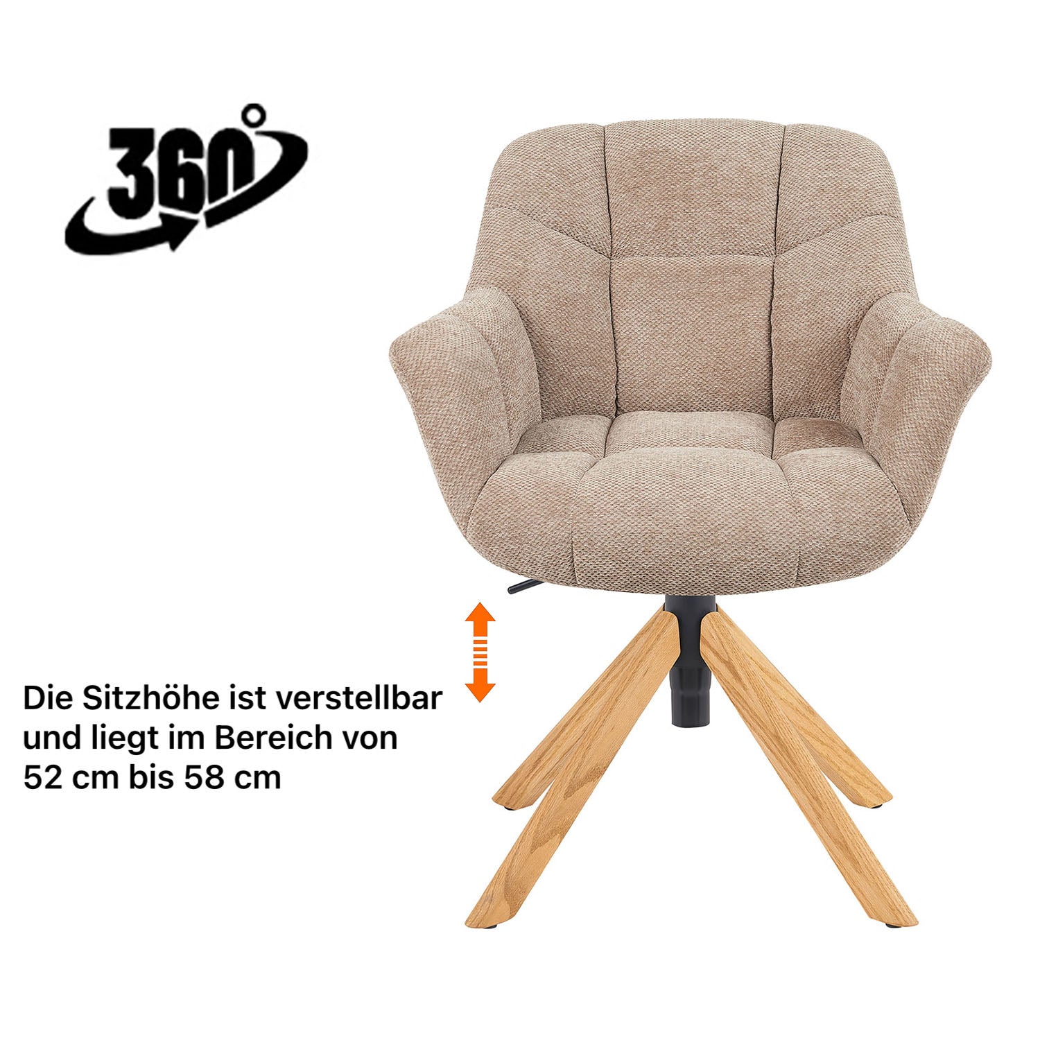 Esszimmerstuhl Mika-Iven 2er-Set | 360° drehbar | höhenverstellbar | Eiche geölt Natur | DUBI Möbel
