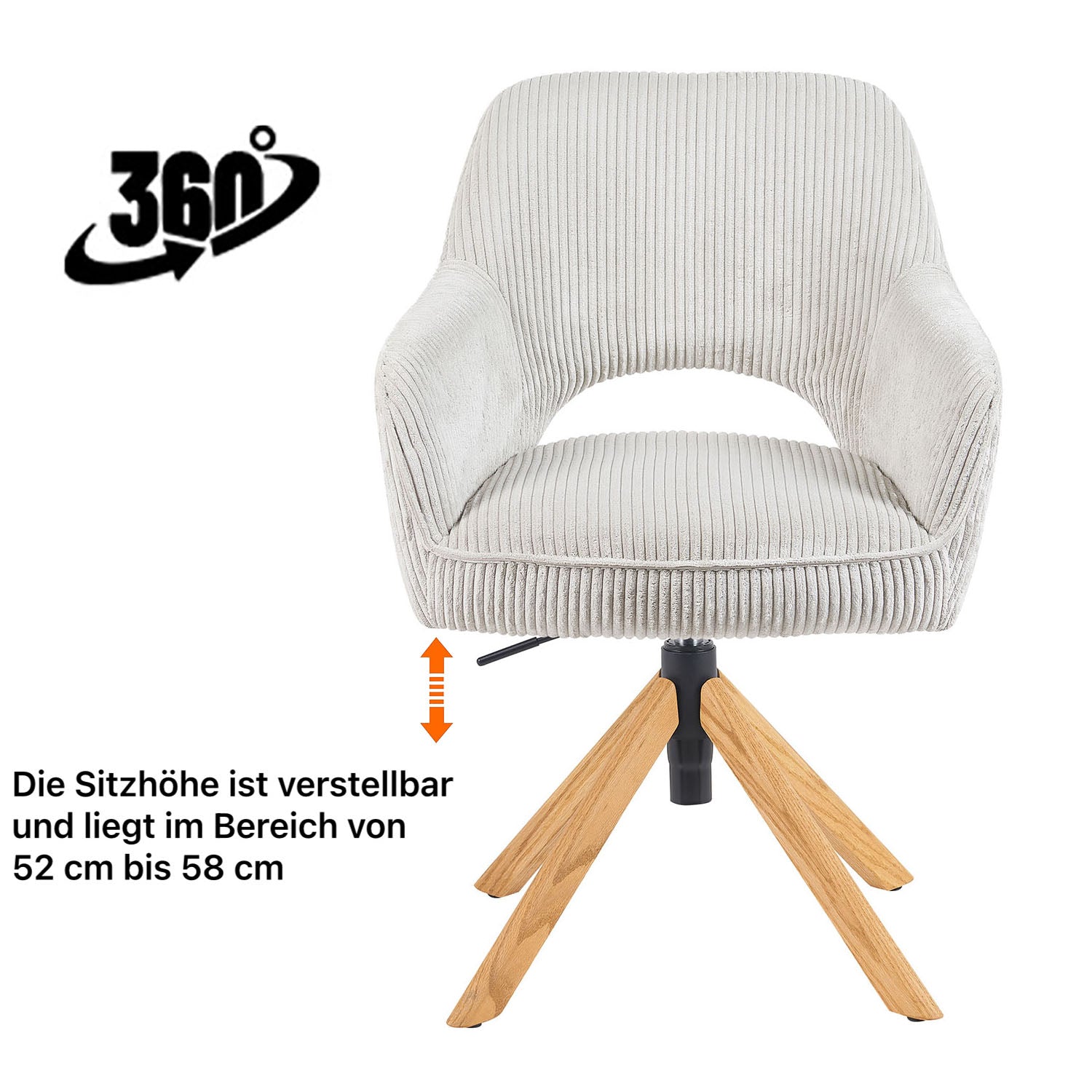 Esszimmerstuhl Mika-Amia 2er-Set | 360° drehbar | höhenverstellbar | Eiche geölt Natur | DUBI Möbel