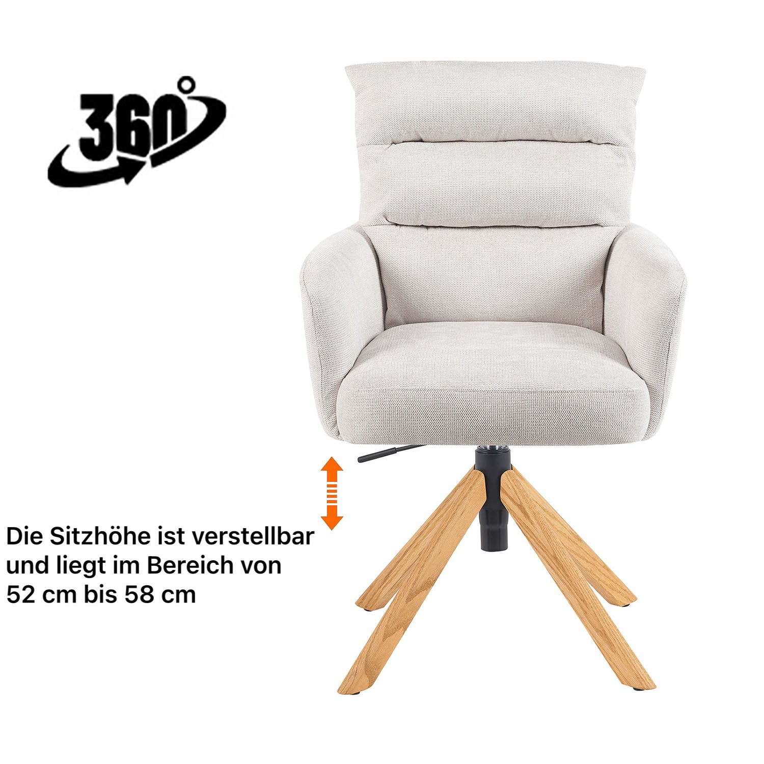 Esszimmerstuhl Mika-Tesa 2er-Set | 360° drehbar | höhenverstellbar | Eiche geölt Natur | DUBI Möbel