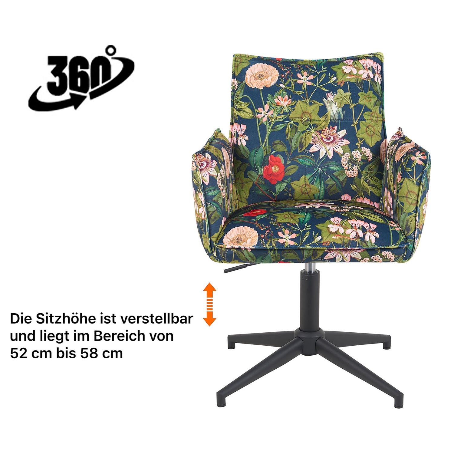 Esszimmerstuhl Mika-Till 2er-Set | 360° drehbar | höhenverstellbar | Metall pulverbeschichtet Matt-Schwarz | DUBI Möbel
