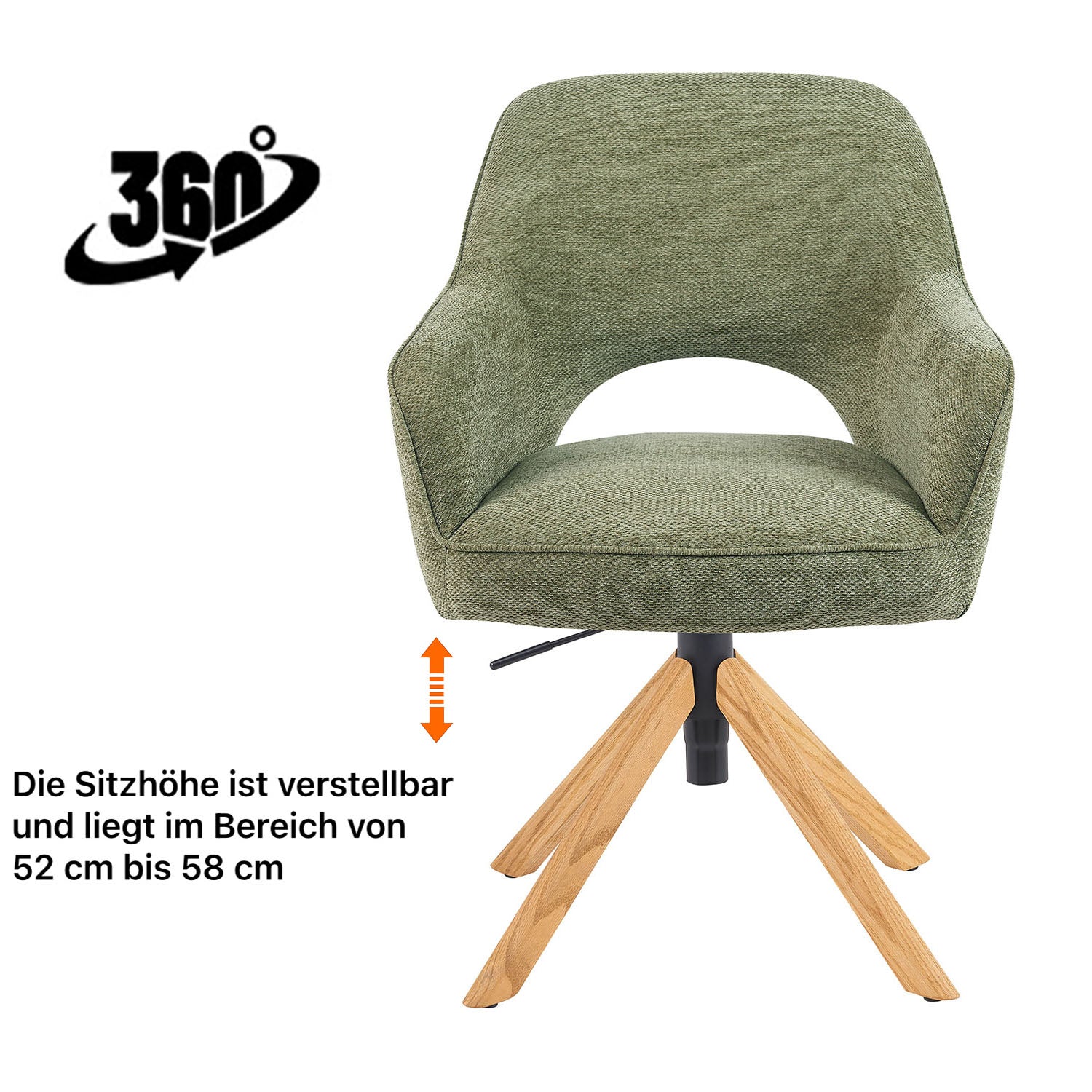 Esszimmerstuhl Mika-Amia 2er-Set | 360° drehbar | höhenverstellbar | Eiche geölt Natur | DUBI Möbel