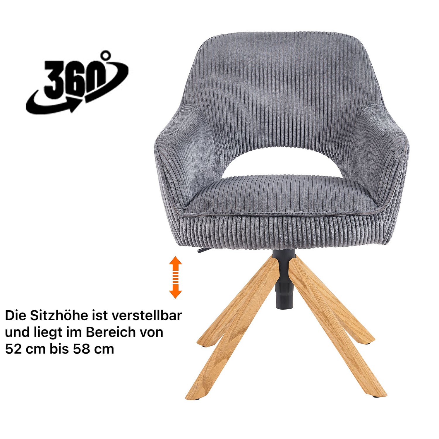 Esszimmerstuhl Mika-Amia 2er-Set | 360° drehbar | höhenverstellbar | Eiche geölt Natur | DUBI Möbel