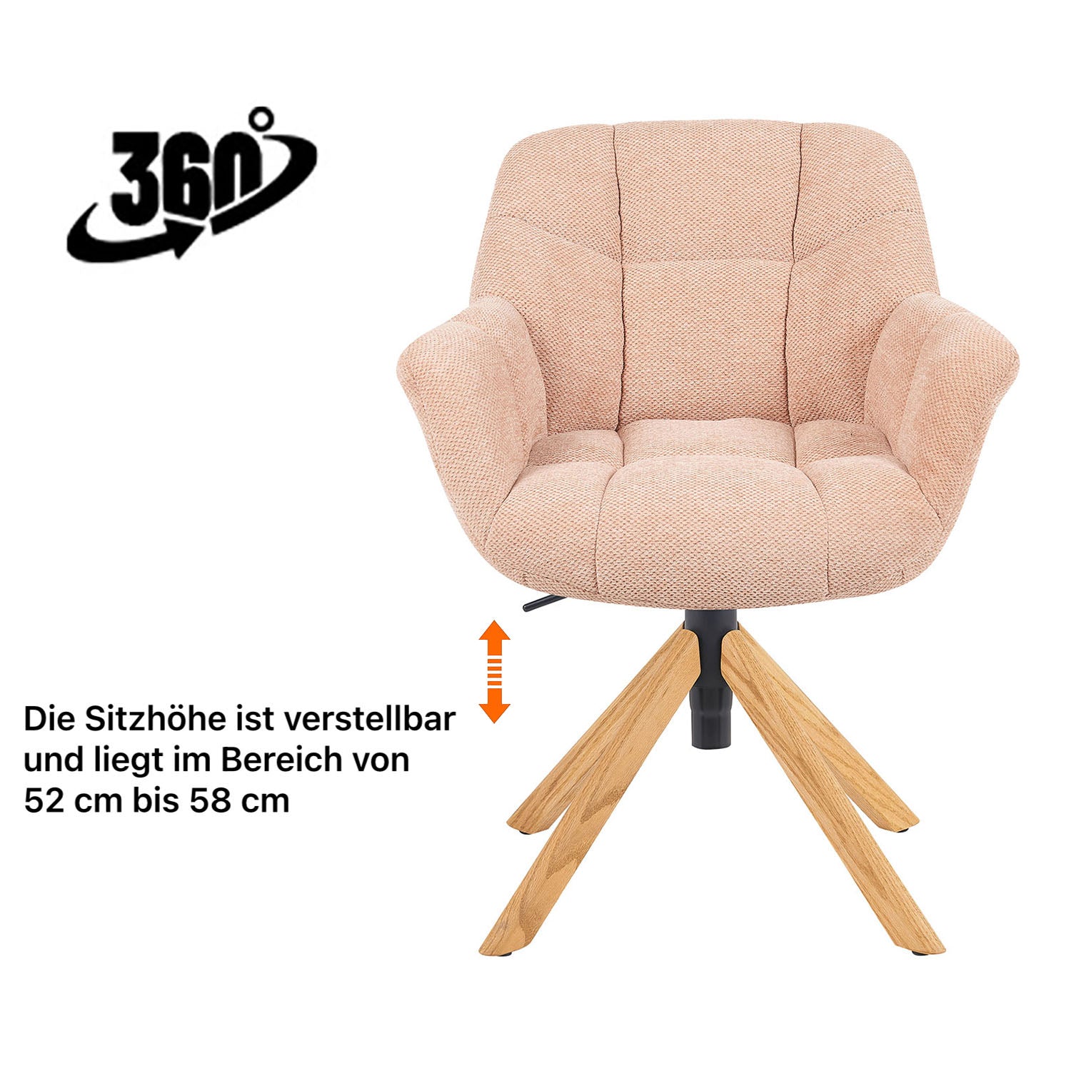Esszimmerstuhl Mika-Iven 2er-Set | 360° drehbar | höhenverstellbar | Eiche geölt Natur | DUBI Möbel