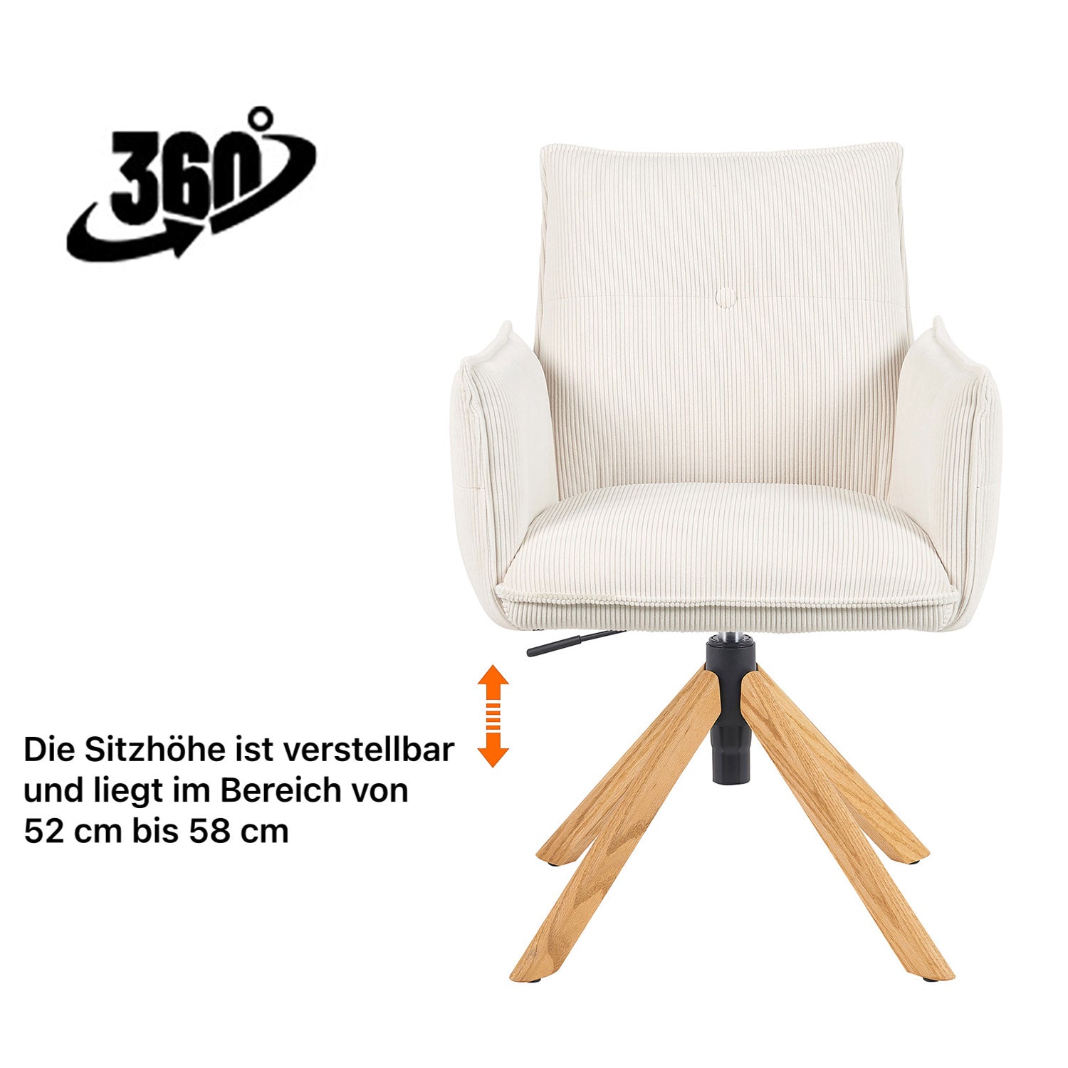 Esszimmerstuhl Mika-Leya 2er-Set | 360° drehbar | höhenverstellbar | Eiche geölt Natur | DUBI Möbel