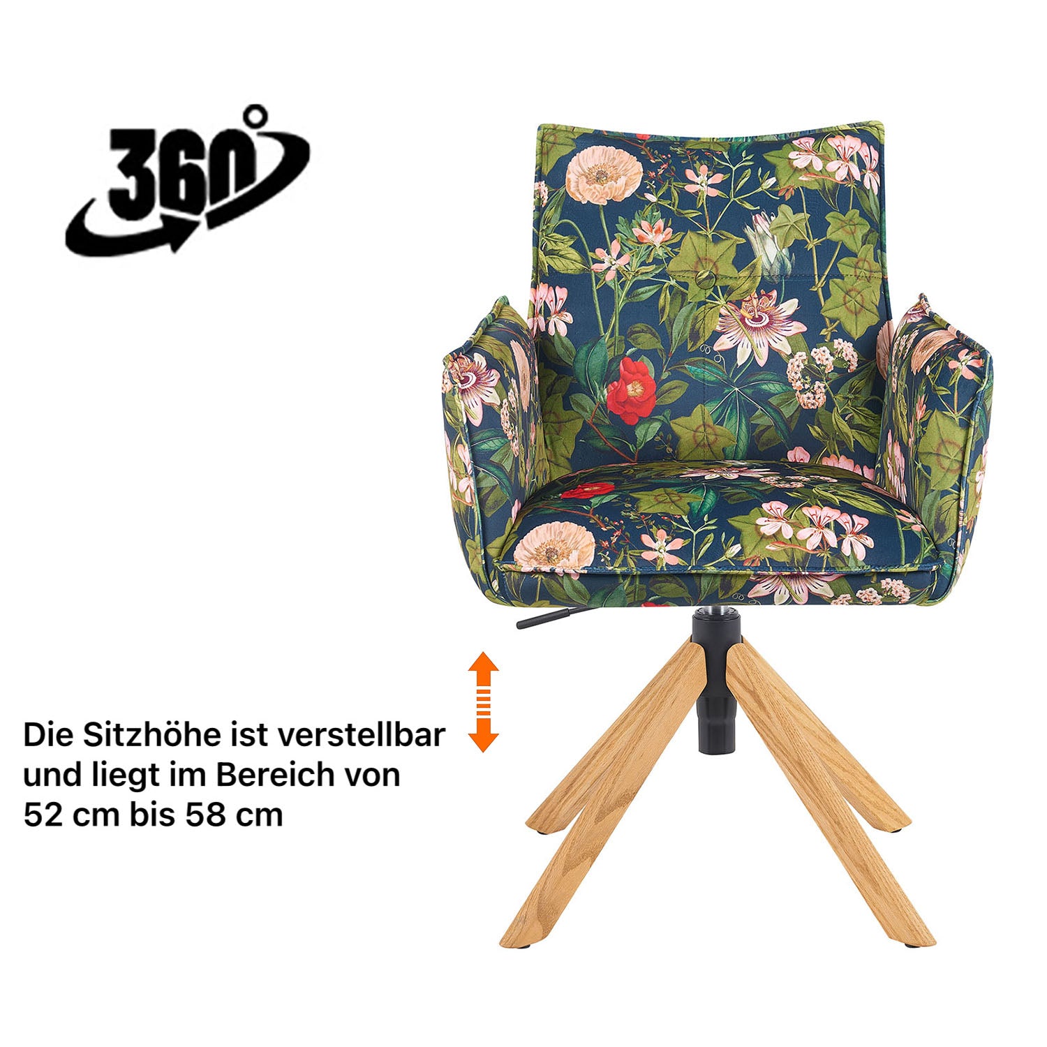 Esszimmerstuhl Mika-Leya 2er-Set | 360° drehbar | höhenverstellbar | Eiche geölt Natur | DUBI Möbel