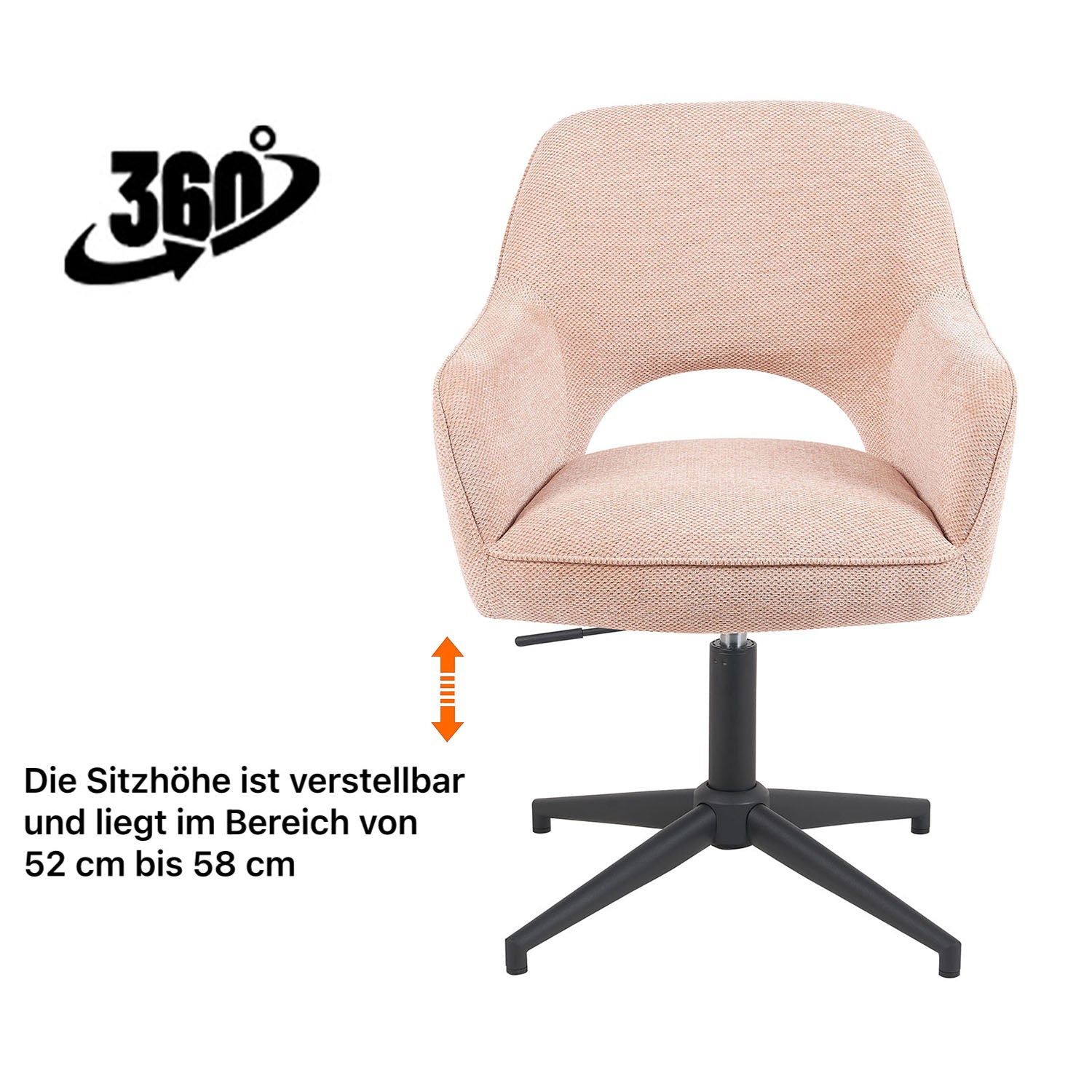 Esszimmerstuhl Mika-Bryn 2er-Set | 360° drehbar | höhenverstellbar | Metall pulverbeschichtet Matt-Schwarz | DUBI Möbel