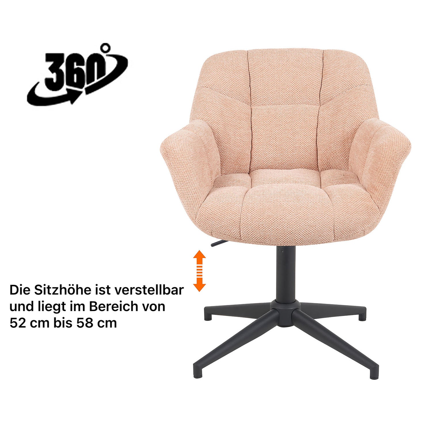 Esszimmerstuhl Mika-Nala 2er-Set | 360° drehbar | höhenverstellbar | Metall pulverbeschichtet Matt-Schwarz | DUBI Möbel