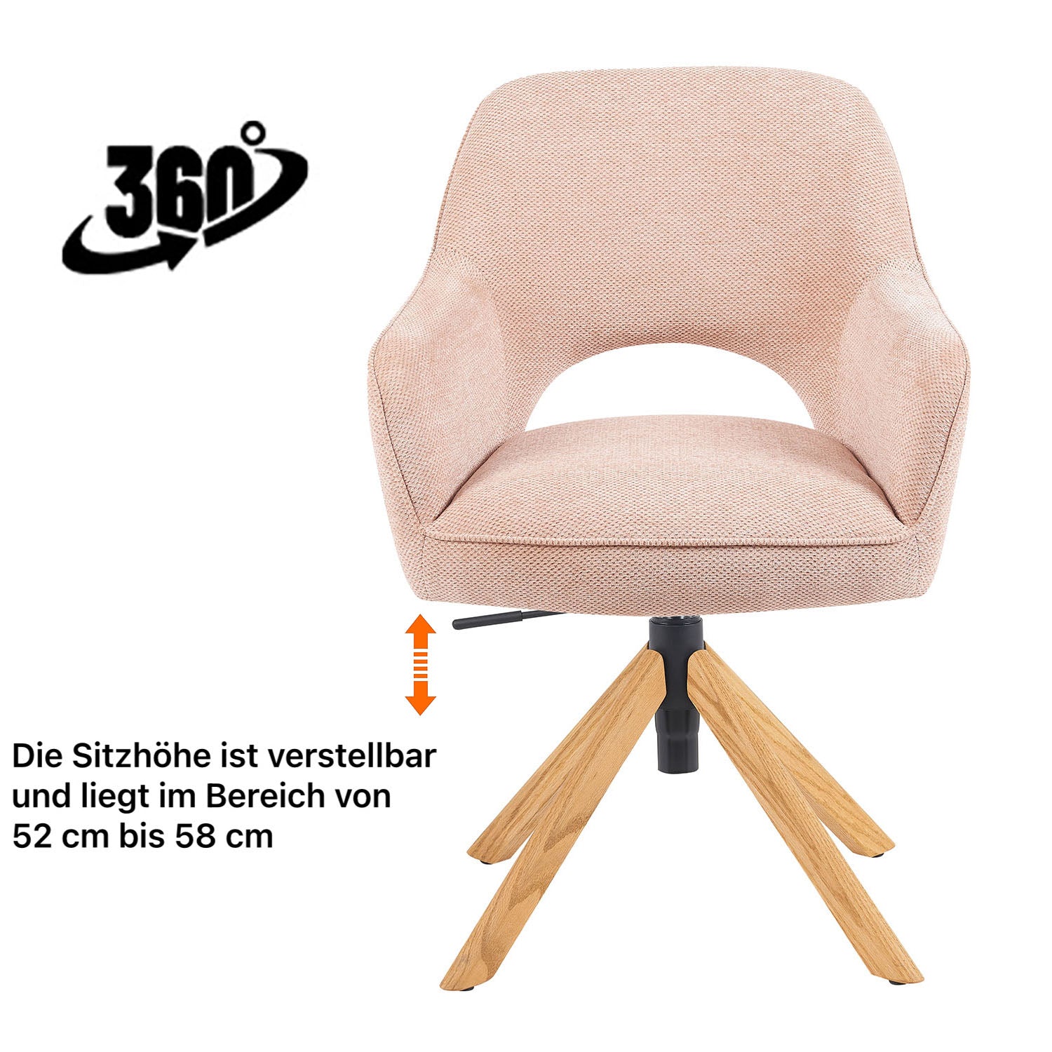 Esszimmerstuhl Mika-Amia 2er-Set | 360° drehbar | höhenverstellbar | Eiche geölt Natur | DUBI Möbel
