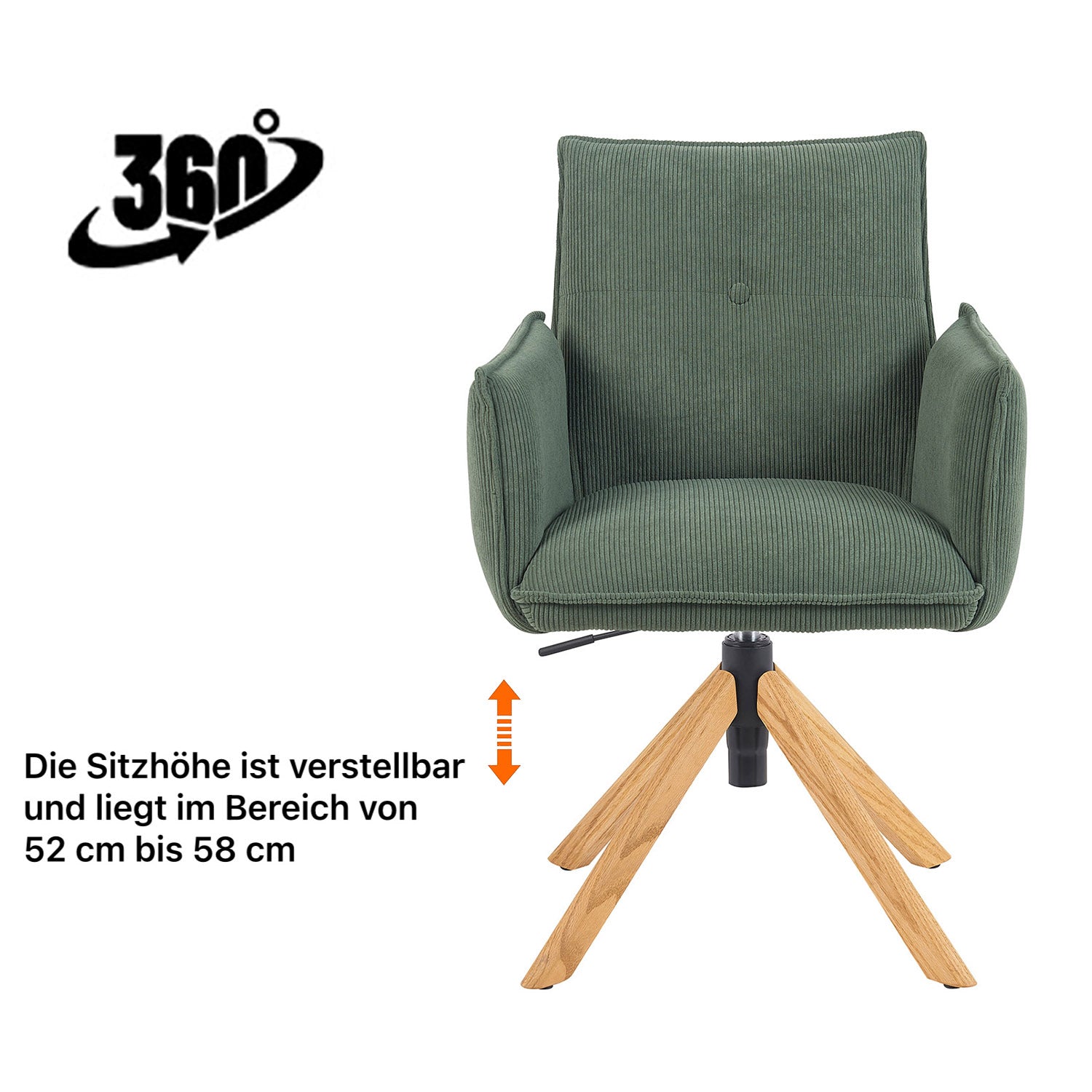 Esszimmerstuhl Mika-Leya 2er-Set | 360° drehbar | höhenverstellbar | Eiche geölt Natur | DUBI Möbel