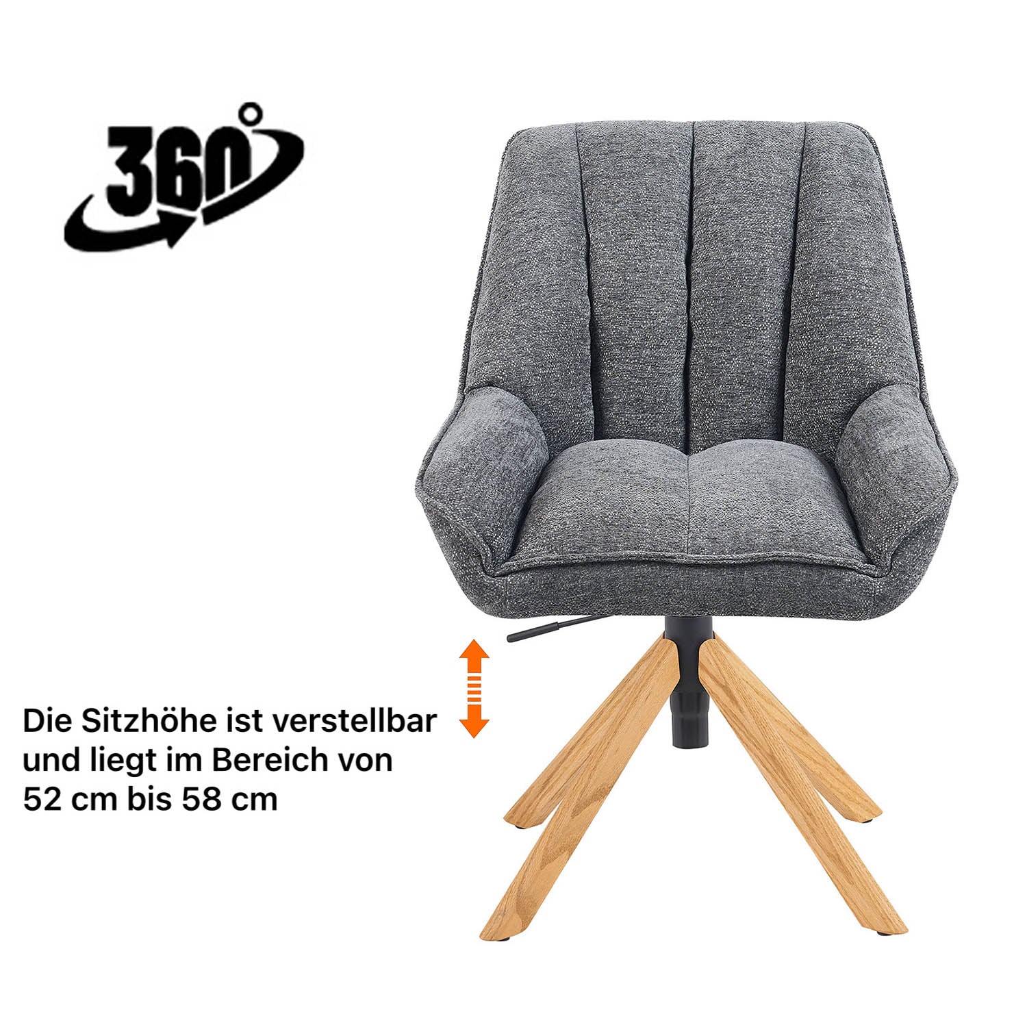 Esszimmerstuhl Mika-Hedi 2er-Set | 360° drehbar | höhenverstellbar | Eiche geölt Natur | DUBI Möbel