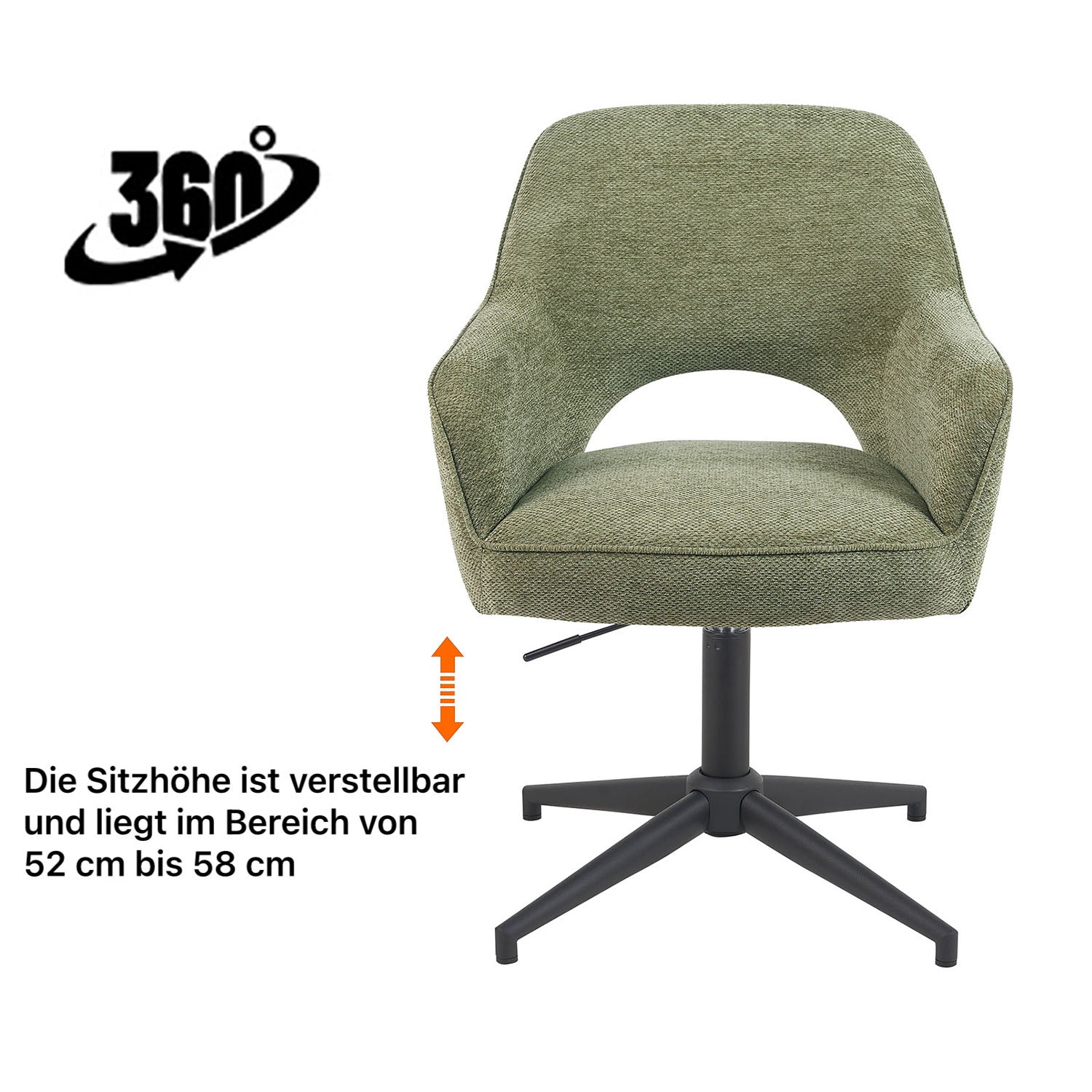 Esszimmerstuhl Mika-Bryn 2er-Set | 360° drehbar | höhenverstellbar | Metall pulverbeschichtet Matt-Schwarz | DUBI Möbel