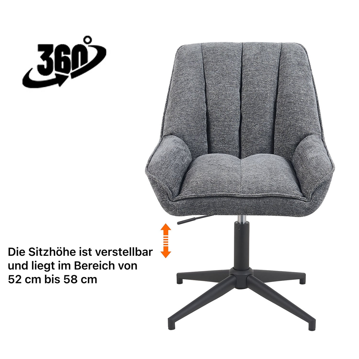 Esszimmerstuhl Mika-Yara 2er-Set | 360° drehbar | höhenverstellbar | Metall pulverbeschichtet Matt-Schwarz | DUBI Möbel