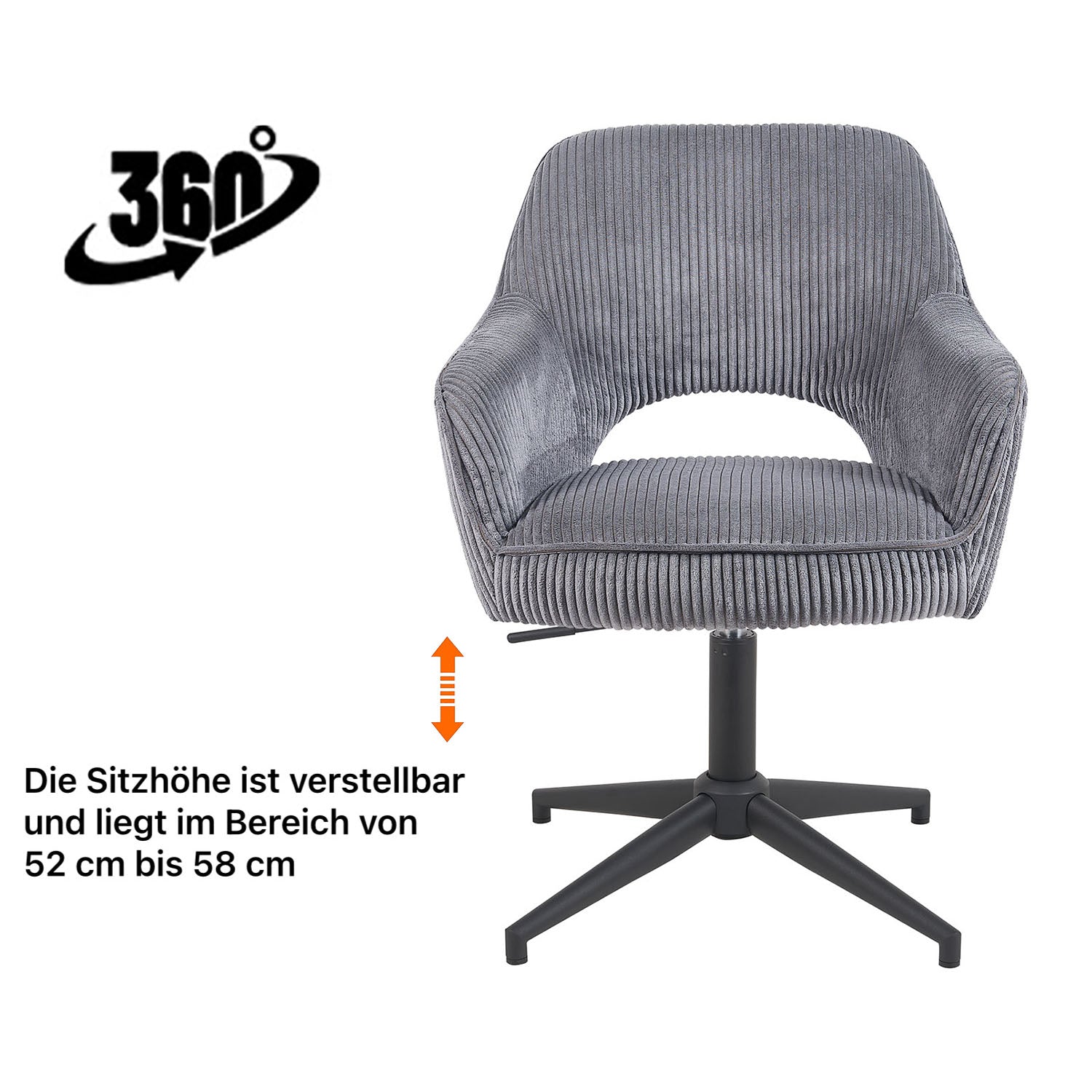 Esszimmerstuhl Mika-Bryn 2er-Set | 360° drehbar | höhenverstellbar | Metall pulverbeschichtet Matt-Schwarz | DUBI Möbel