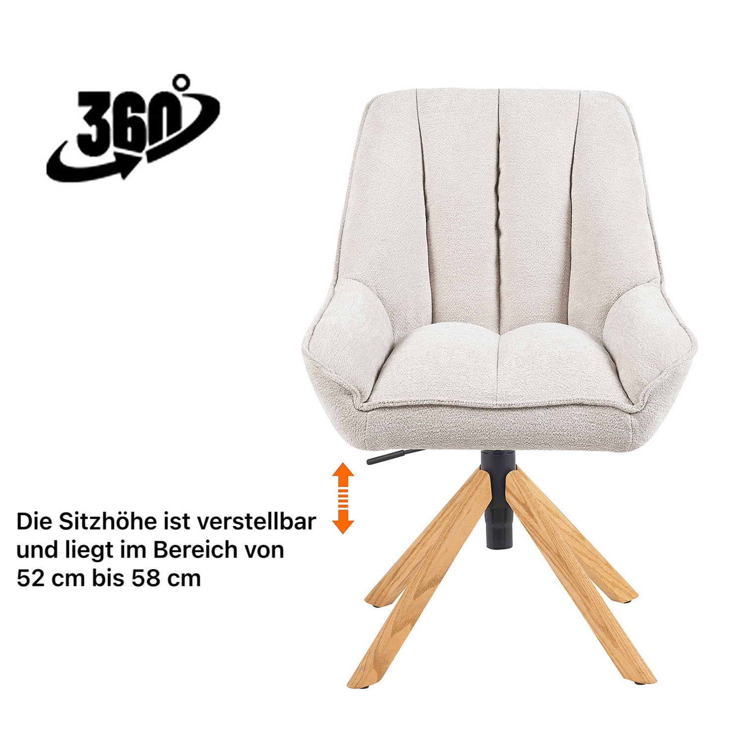 Esszimmerstuhl Mika-Hedi 2er-Set | 360° drehbar | höhenverstellbar | Eiche geölt Natur | DUBI Möbel
