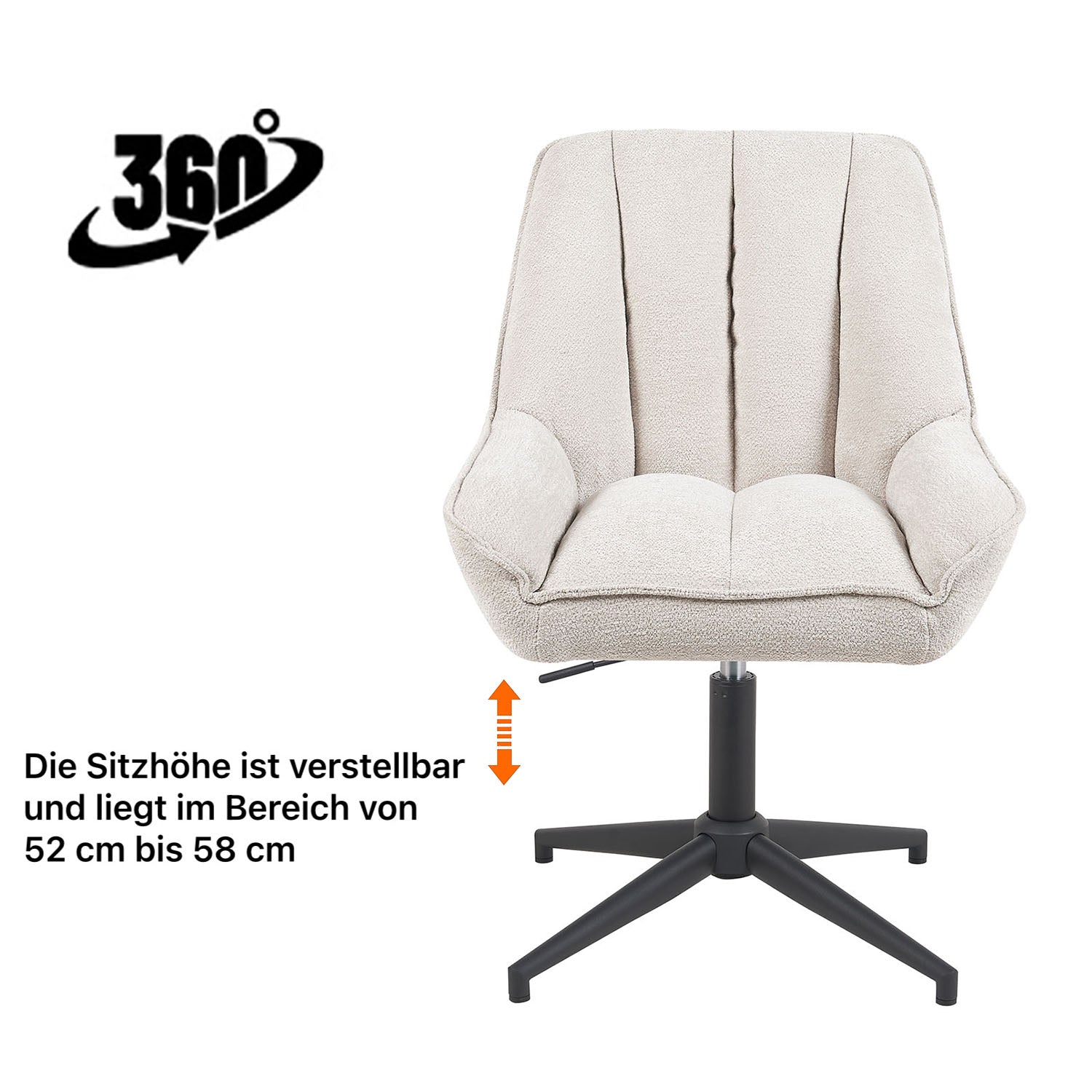 Esszimmerstuhl Mika-Yara 2er-Set | 360° drehbar | höhenverstellbar | Metall pulverbeschichtet Matt-Schwarz | DUBI Möbel