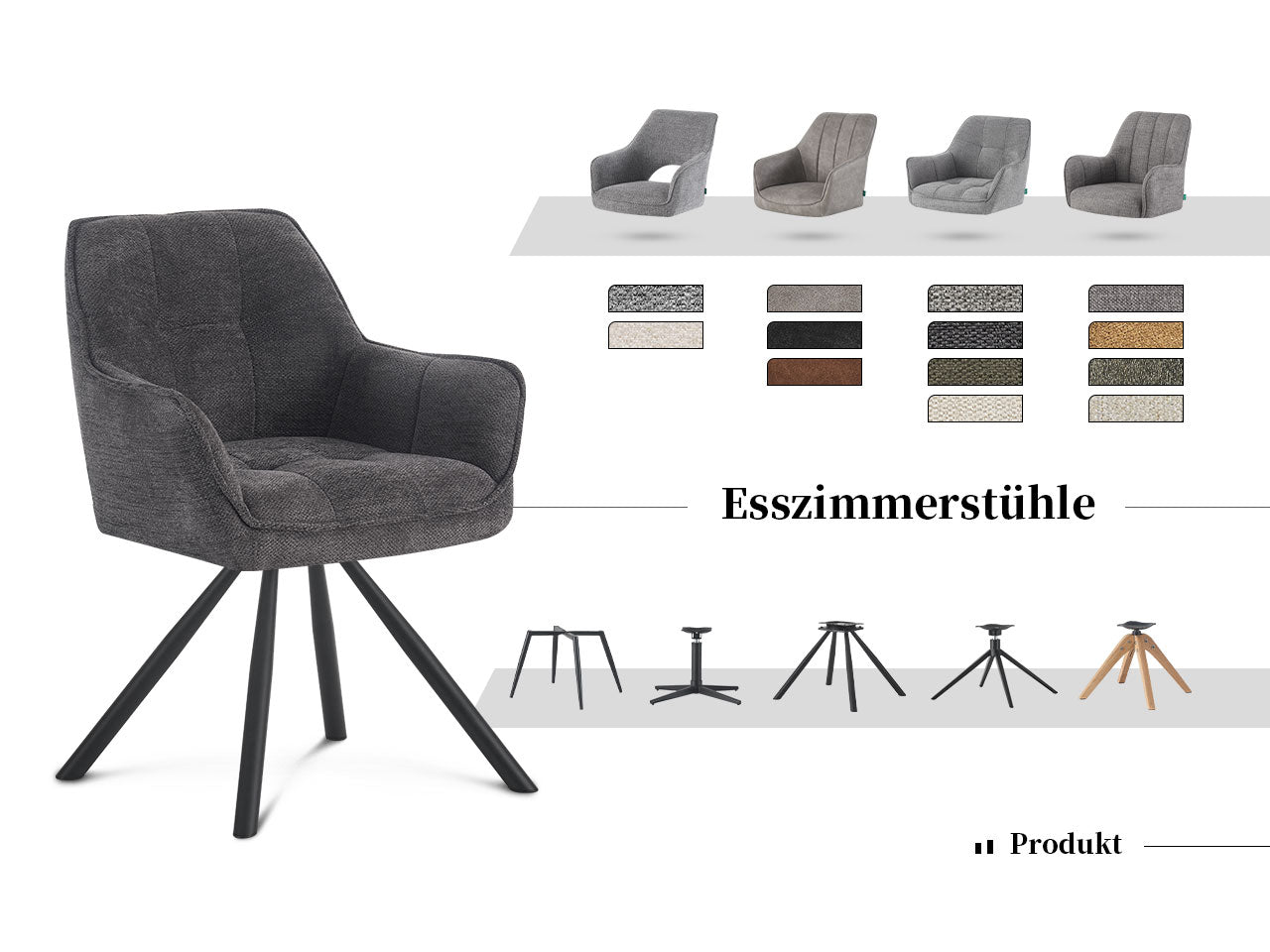 Esszimmerstühle THOMAS-LENI 2er Set | 180° drehbar mit Rückholfunktion | DUBI Möbel