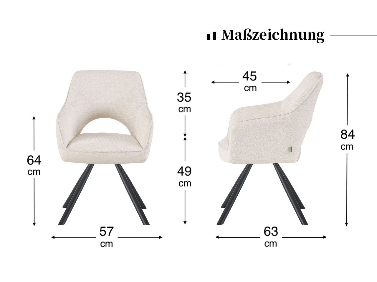 Maßbild für RETOURENRÜCKLÄUFER Esszimmerstuhl Thomas |180° drehbar mit Rückholfunktion | Grau| DUBI Möbel