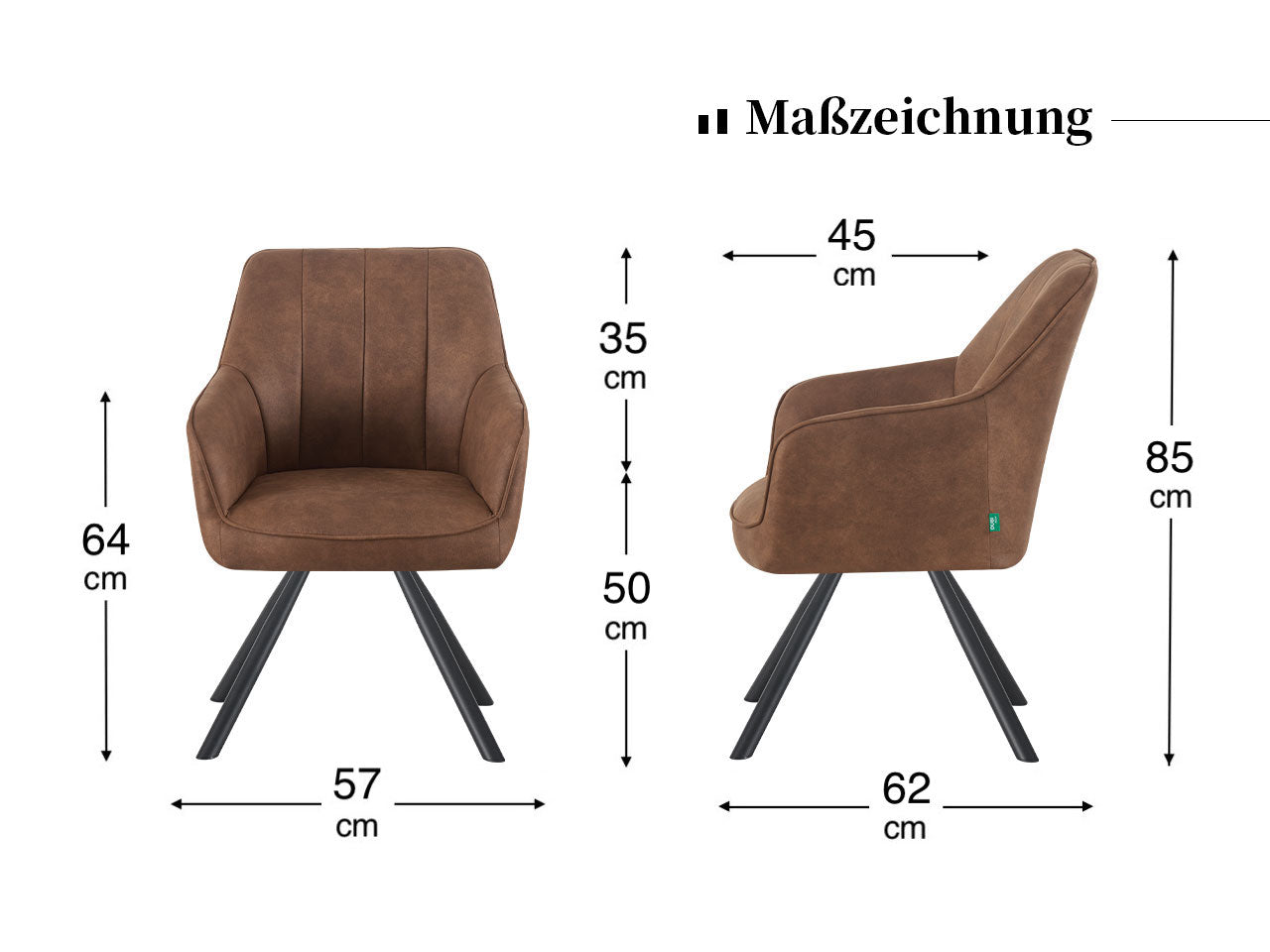 Maßbild für RETOURENRÜCKLÄUFER Esszimmerstuhl Thomas | 180° drehbar mit Rückholfunktion | Wildleder grau| DUBI Möbel