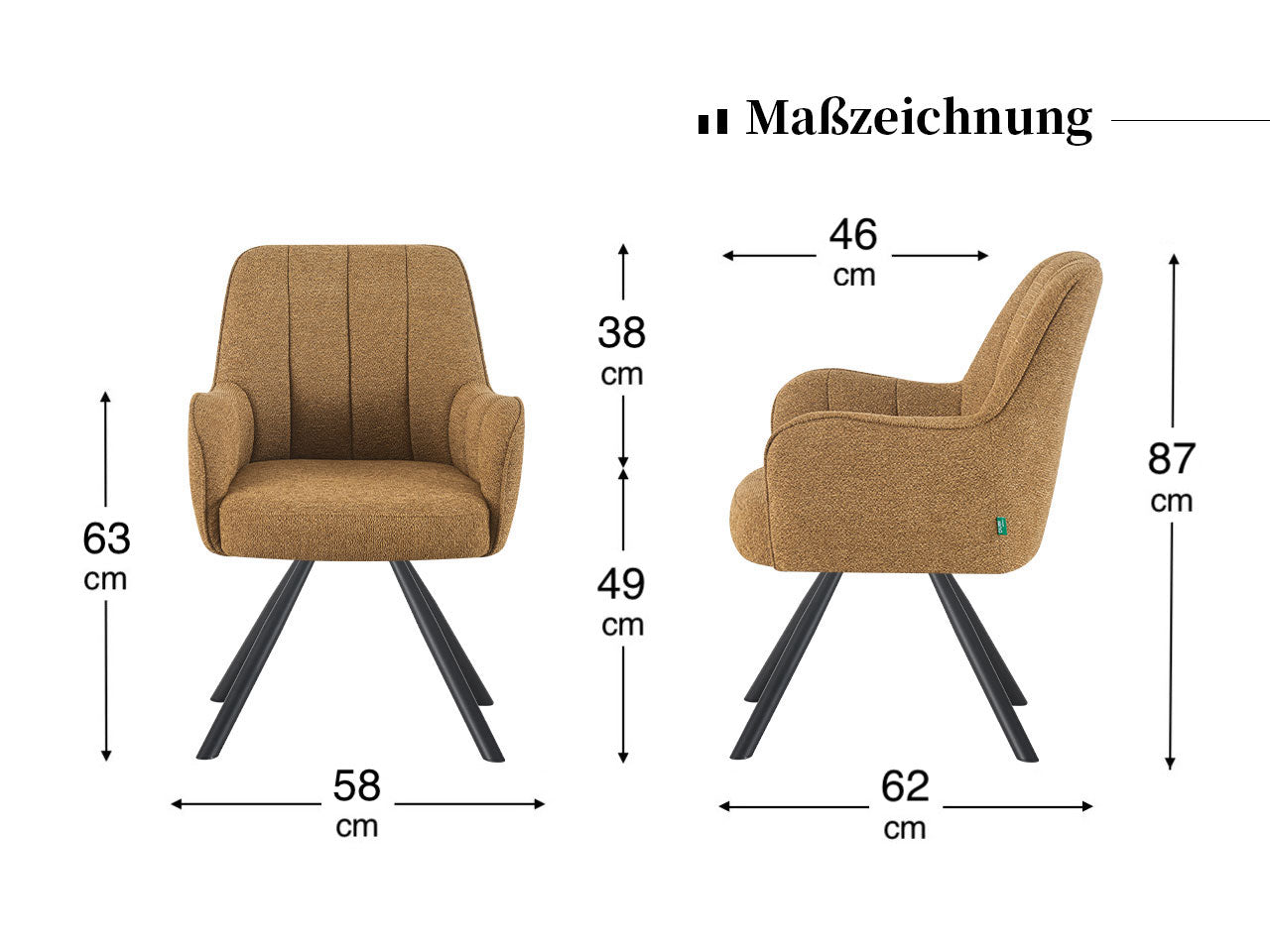 Maßbild für RETOURENRÜCKLÄUFER Esszimmerstuhl Thomas | 180° drehbar mit Rückholfunktion |Creme| DUBI Möbel