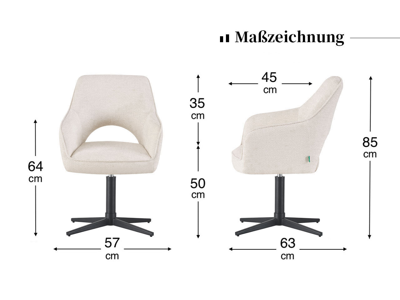 Maßbild für RETOURENRÜCKLÄUFER Esszimmerstuhl Thomas |360° drehbar| Zeitloser Drehstuhl mit Rückholfunktion | Creme| DUBI Möbel
