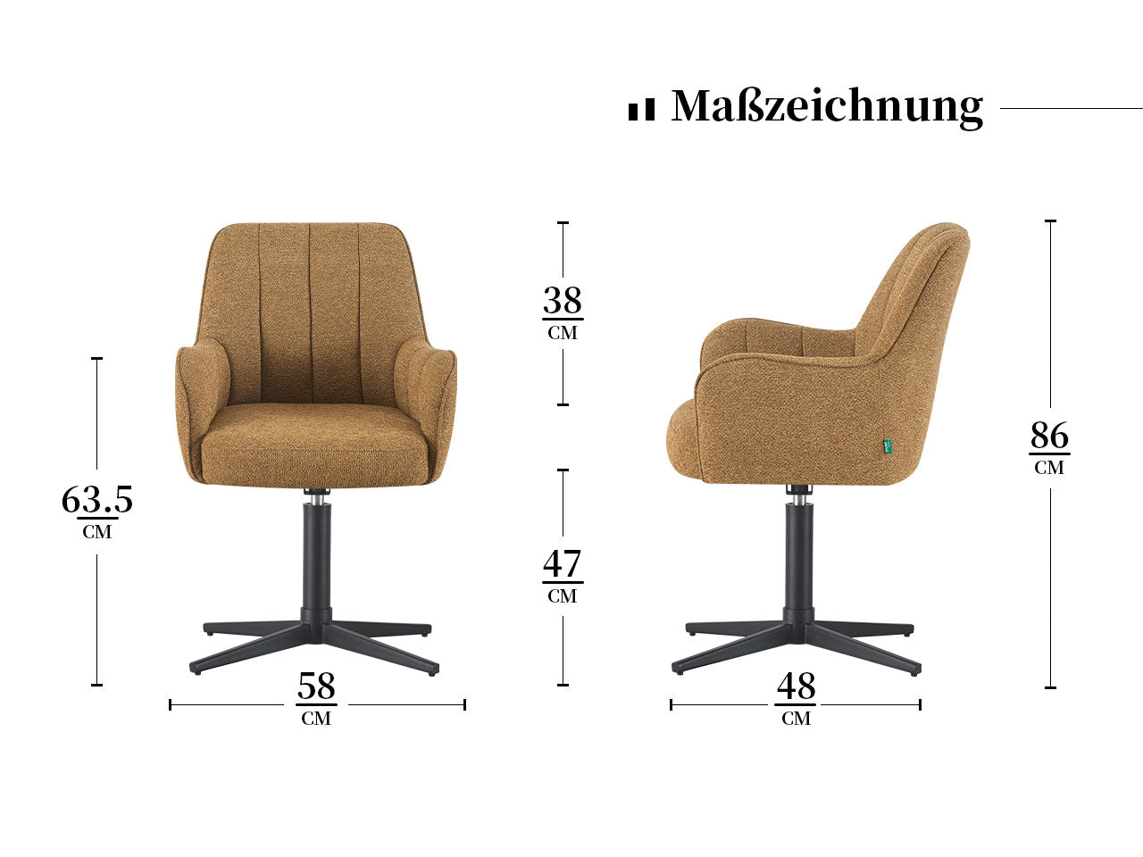 Maßbild für Dining chair RD B02 360° rotatable (set of 2)