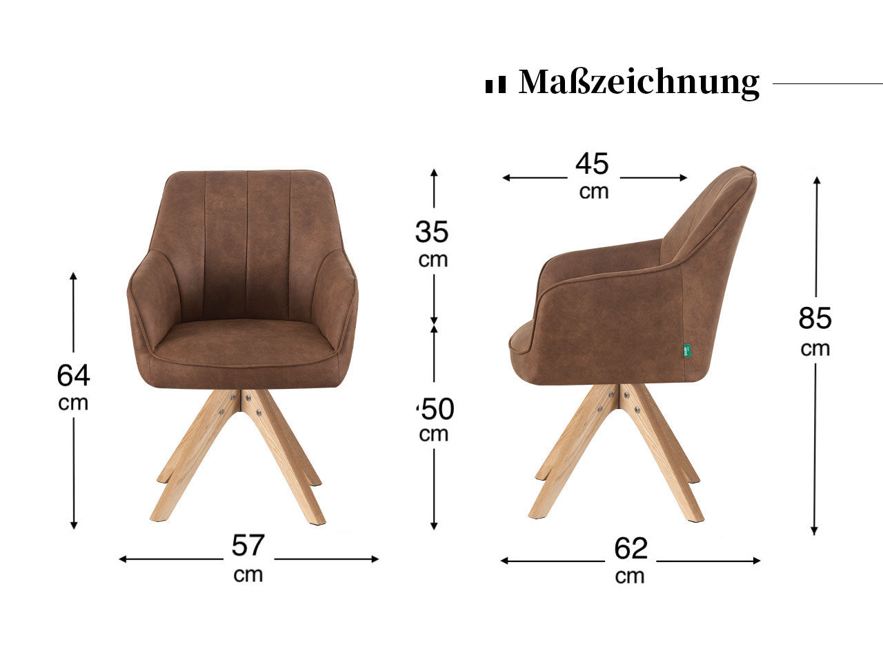 Maßbild für RETOURENRÜCKLÄUFER Esszimmerstuhl Thomas | 360° drehbar | Massivholzgestell |Wildleder grau| DUBI Möbel
