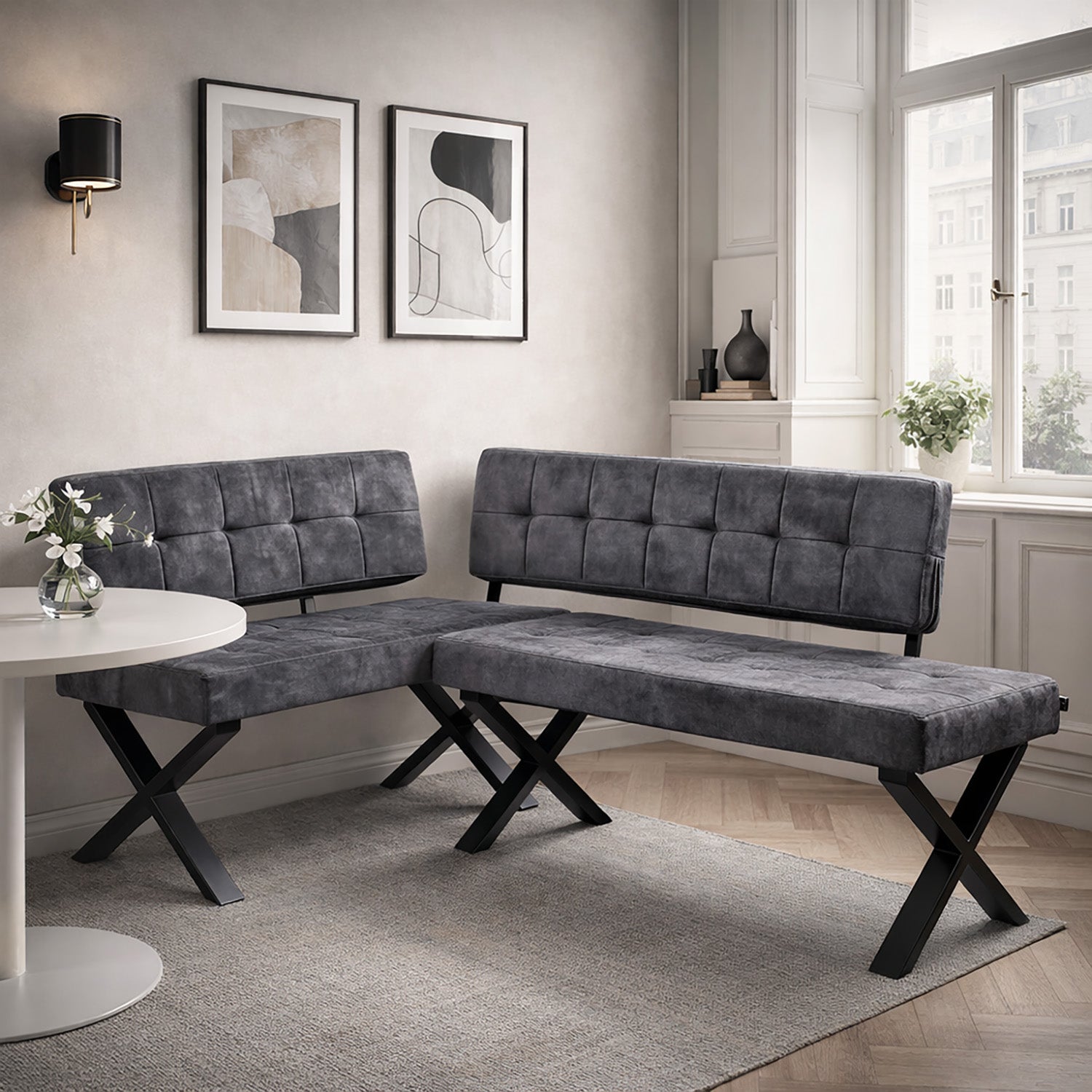 Eckbank EKA - Modulare Eckbank mit X Gestell beidseitig montierbar