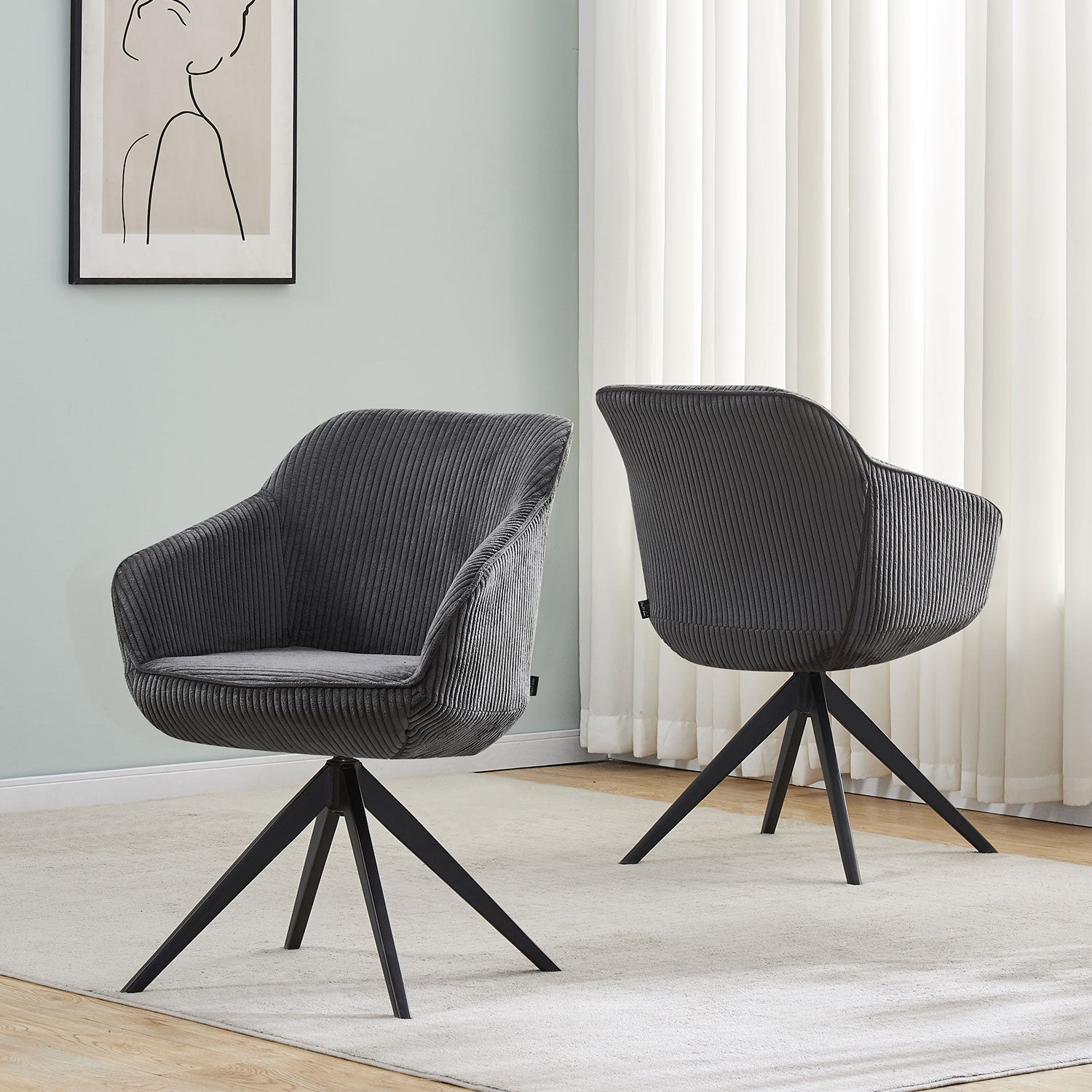 Esszimmerstuhl ARVIT – Drehbarer Stuhl mit Armlehnen & Cord oder Wildlederoptik | B&D home