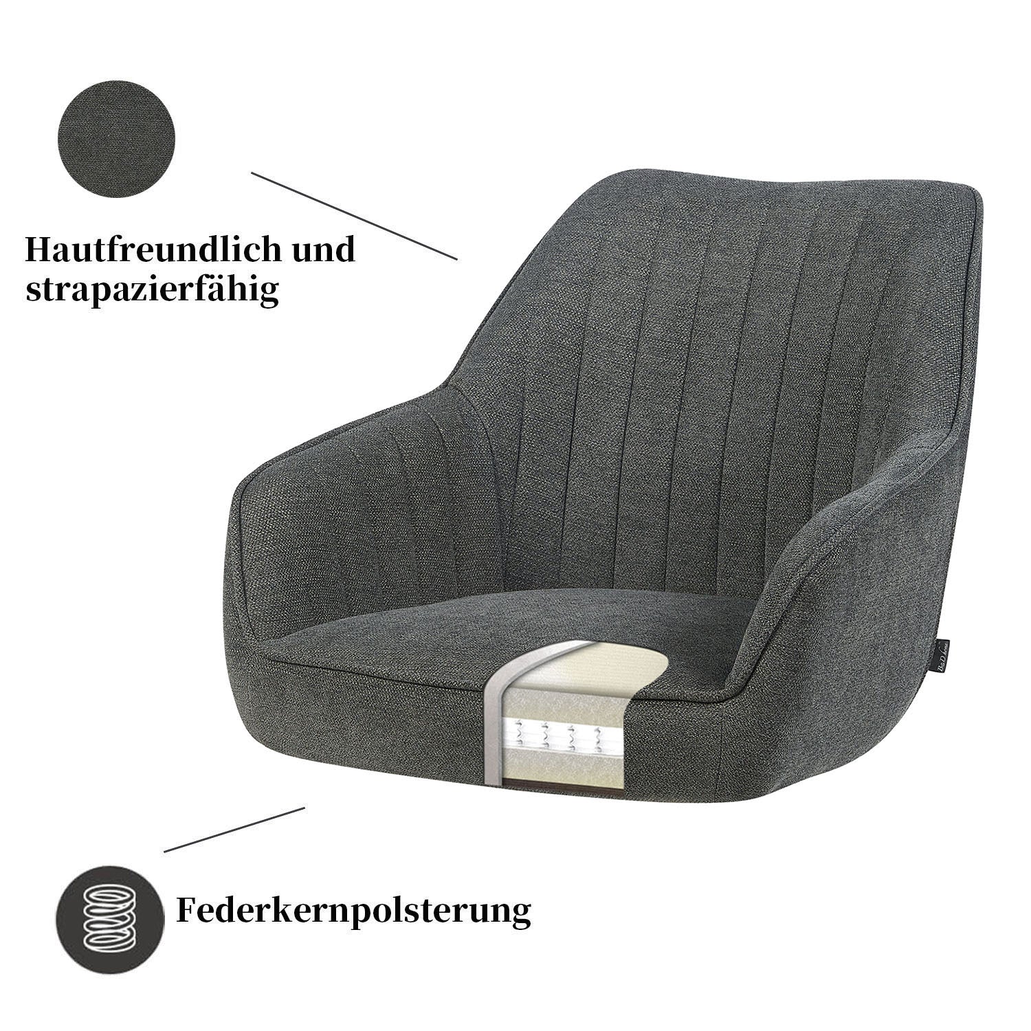 Esszimmerstuhl ARVIT – Drehbarer Stuhl mit Armlehnen & Federkernpolsterung