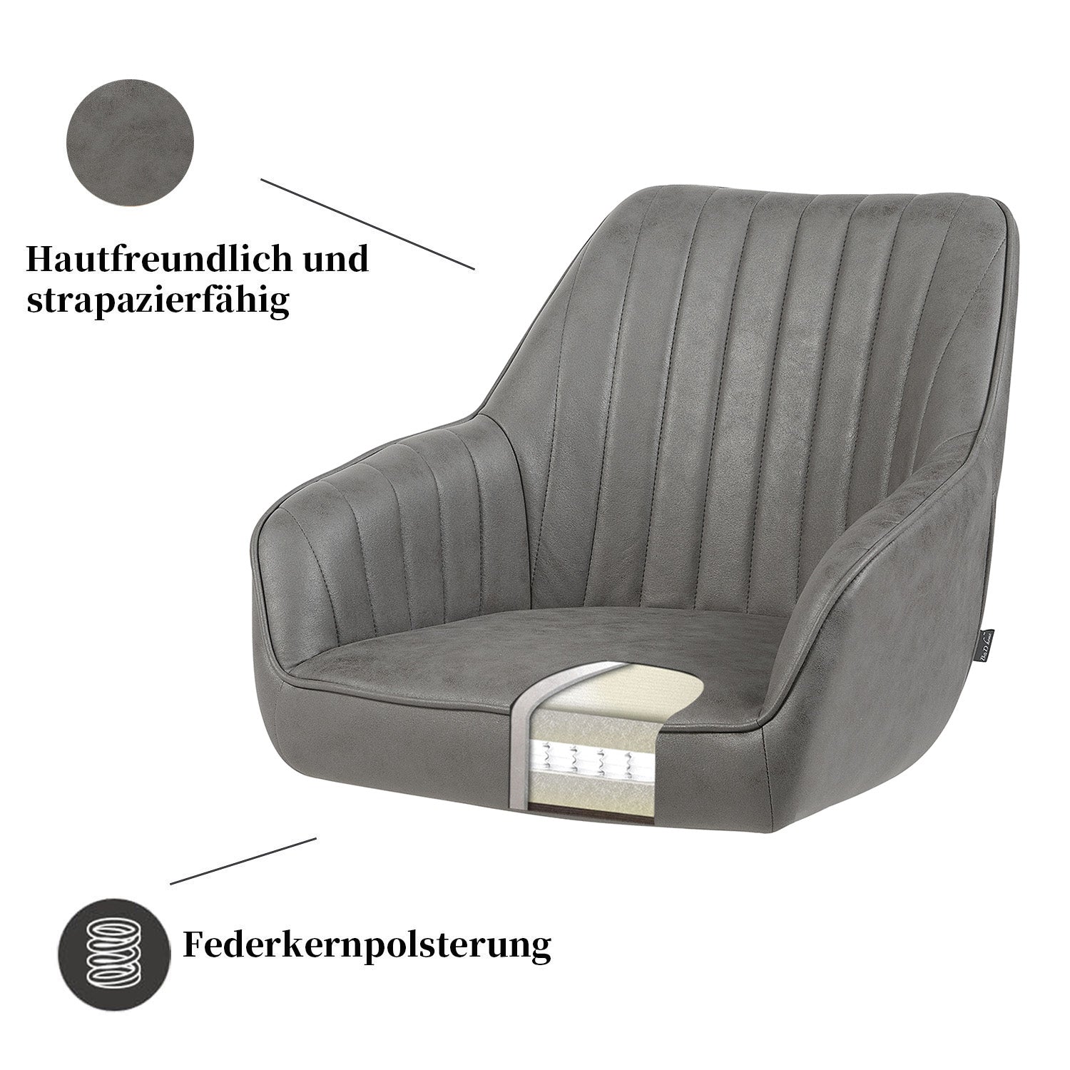 Esszimmerstuhl ARVIT – Drehbarer Stuhl mit Armlehnen & Federkernpolsterung