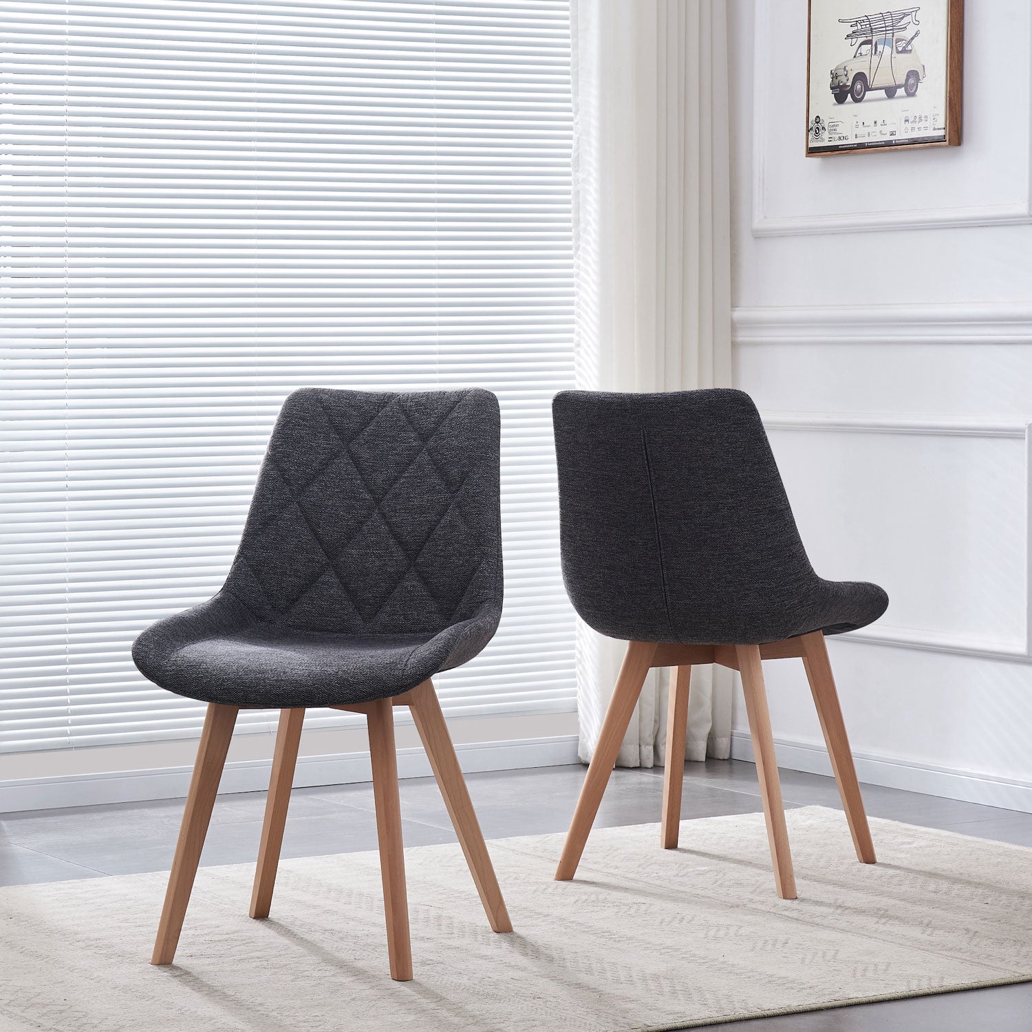 Esszimmerstühle 2er Set TANIA – Polsterstuhl mit Steppung & Holzbeinen