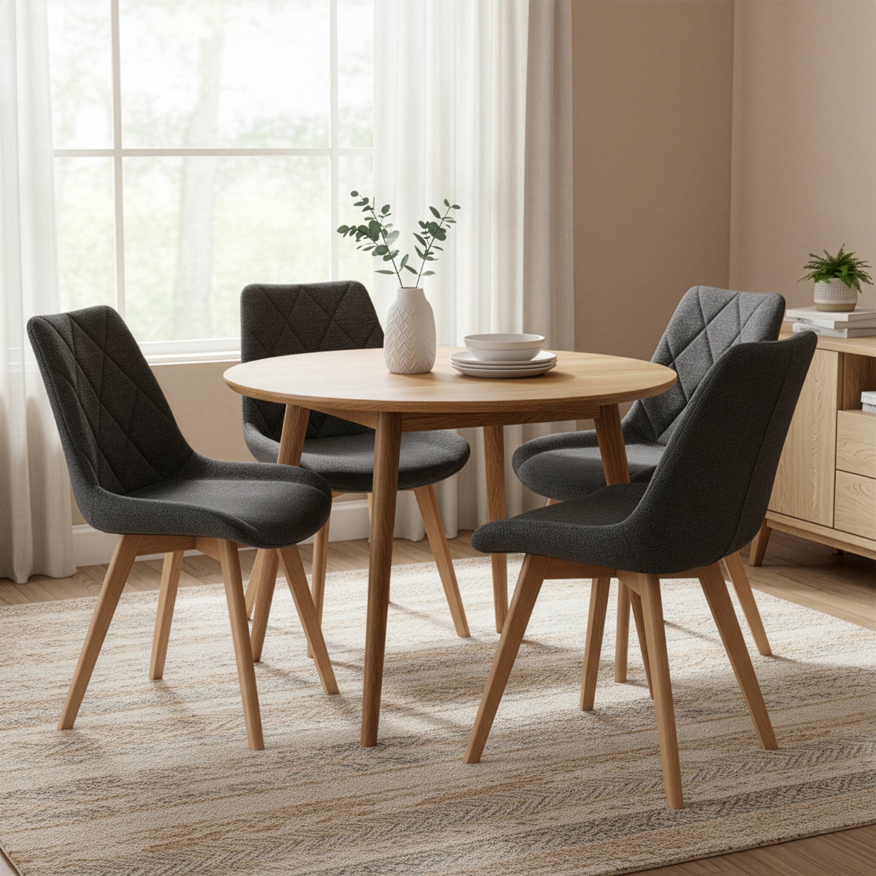 Esszimmerstühle 2er Set TANIA – Polsterstuhl mit Steppung & Holzbeinen