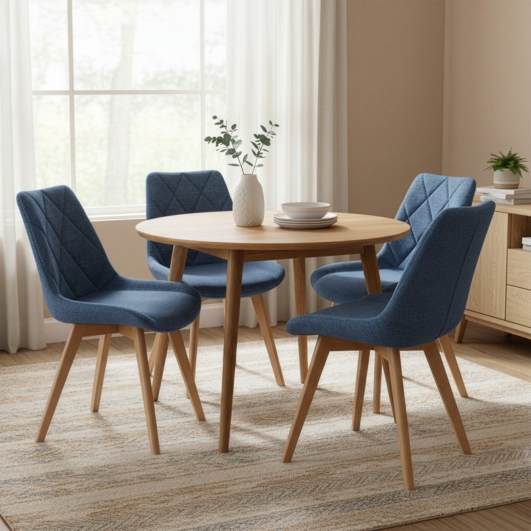 Esszimmerstühle 2er Set TANIA – Polsterstuhl mit Steppung & Holzbeinen