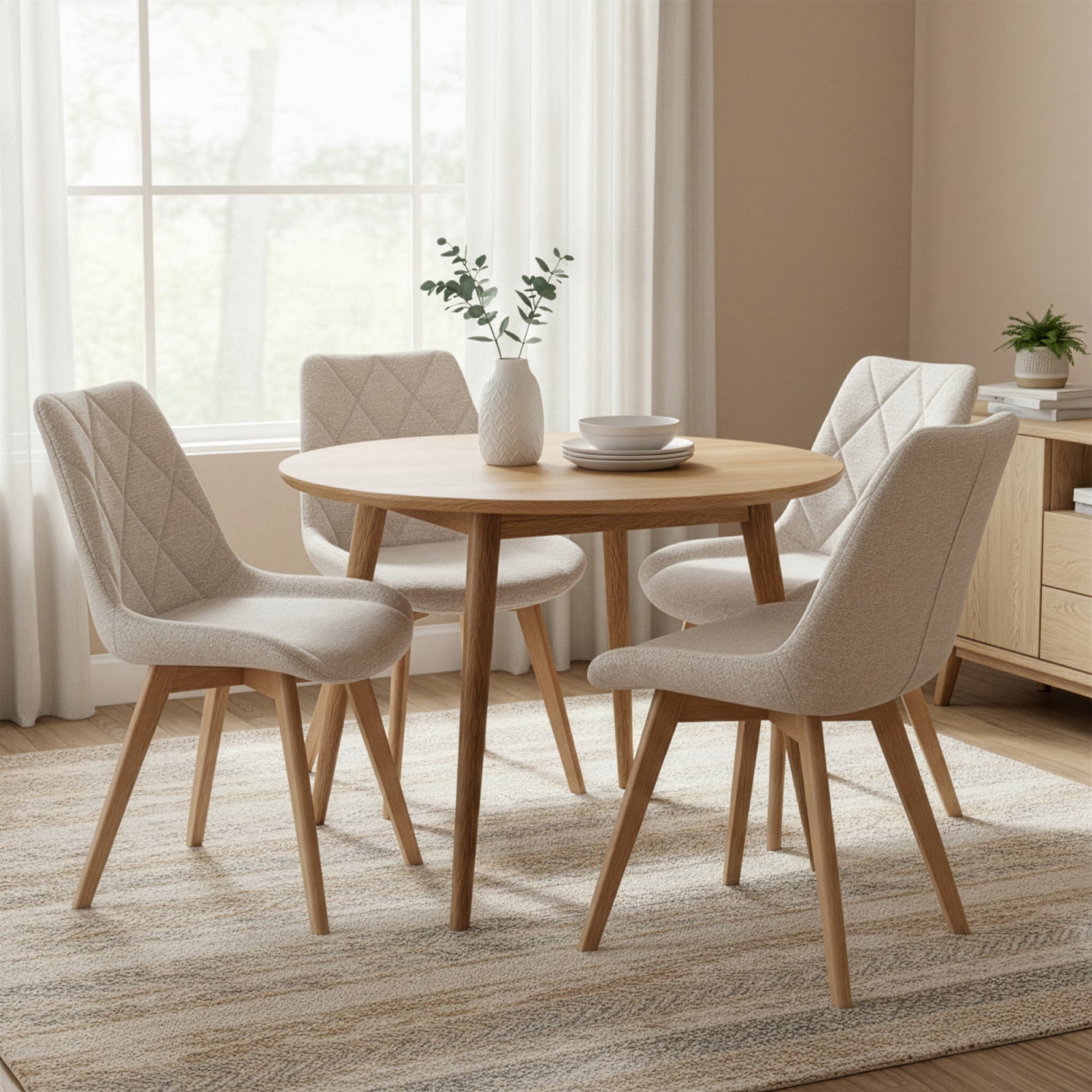 Esszimmerstühle 2er Set TANIA – Polsterstuhl mit Steppung & Holzbeinen