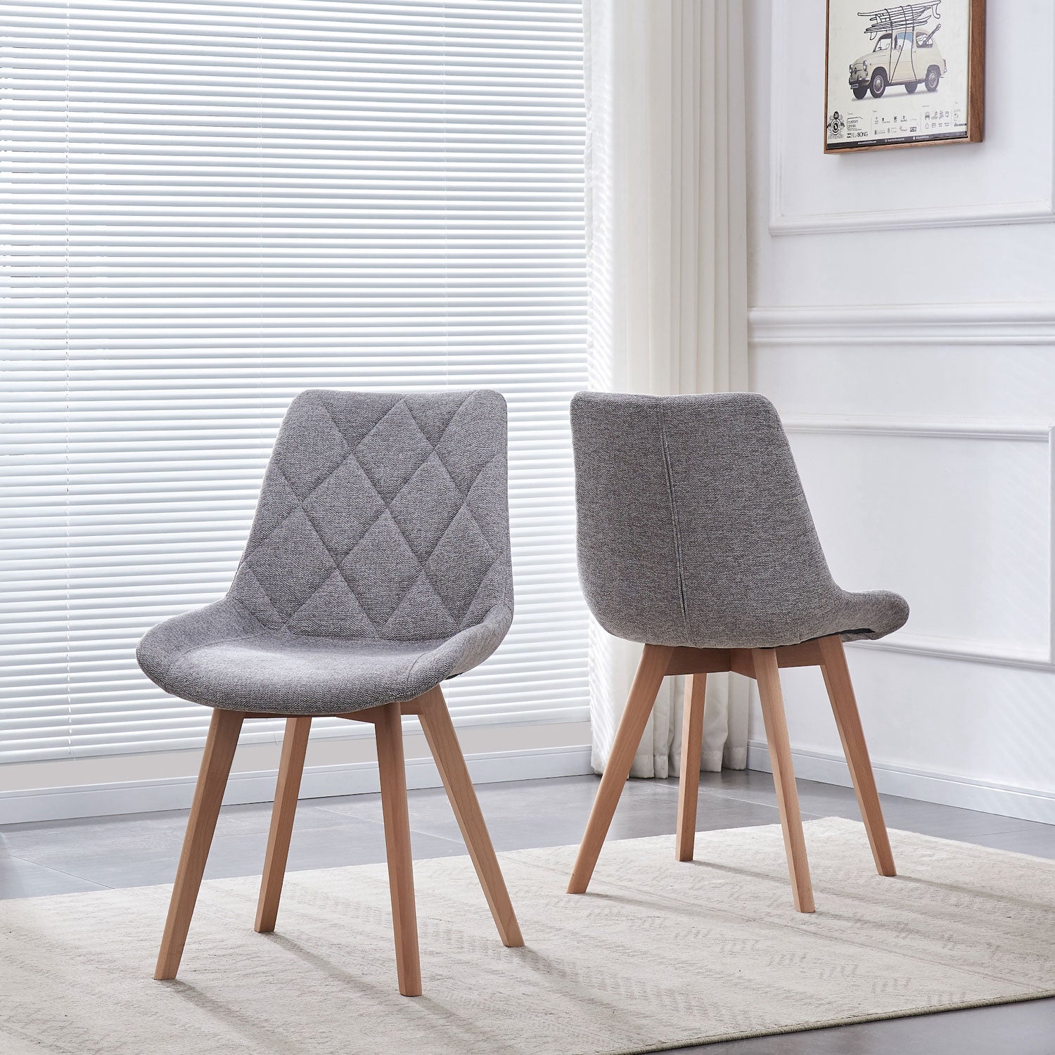 Esszimmerstühle 2er Set TANIA – Polsterstuhl mit Steppung & Holzbeinen