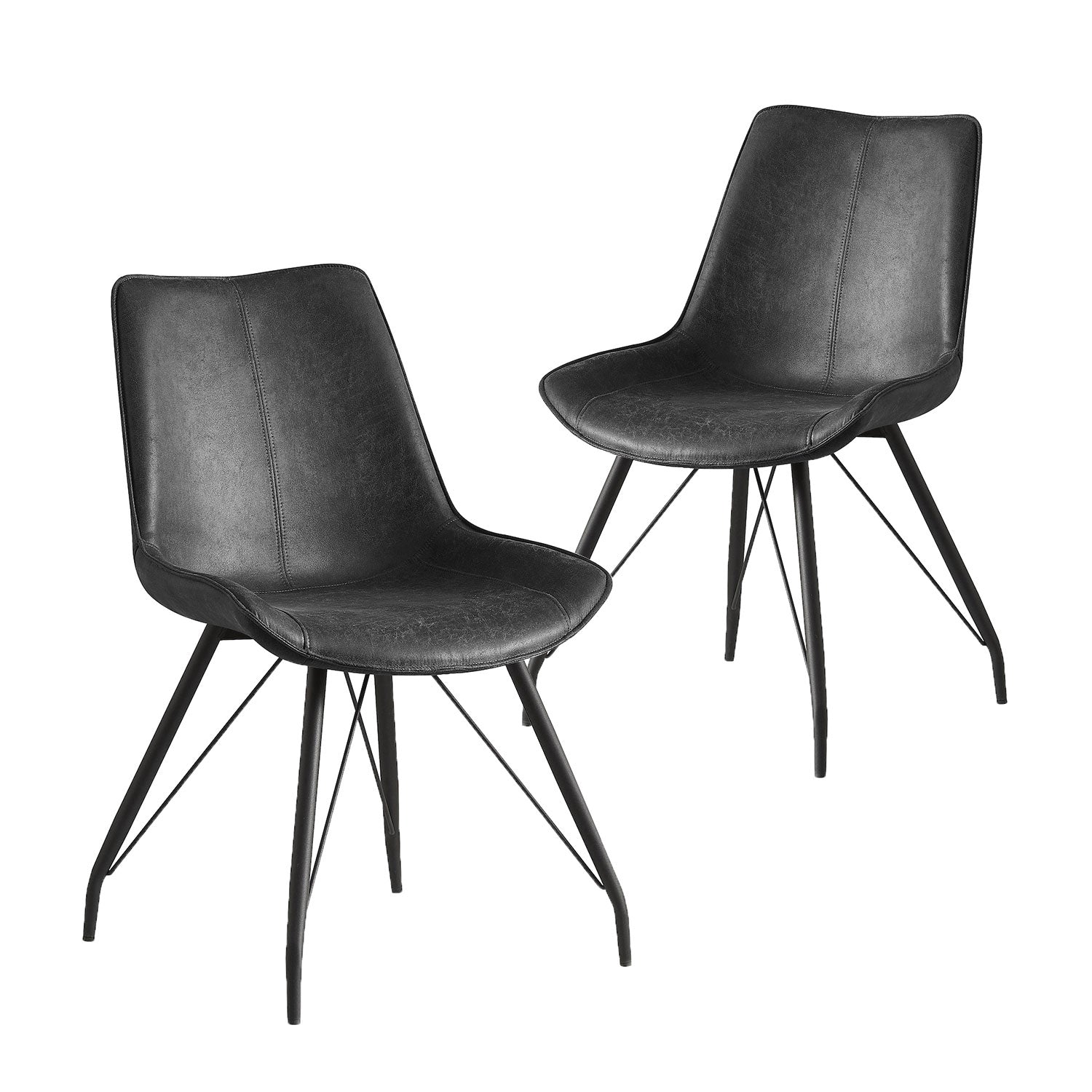 Esszimmerstühle 2er Set MATS – Polsterstuhl in Vintage-Lederoptik mit Metallgestell