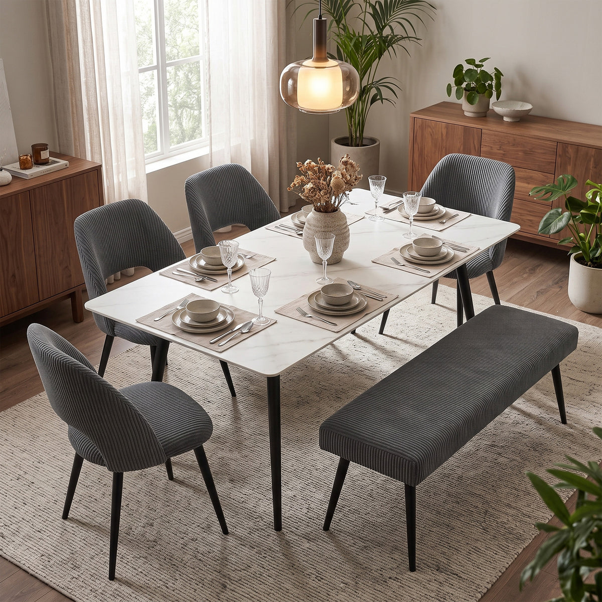 Esszimmerstühle 2er Set VICKY – Polsterstuhl aus Cordstoff oder Samtstoff mit Metallgestell
