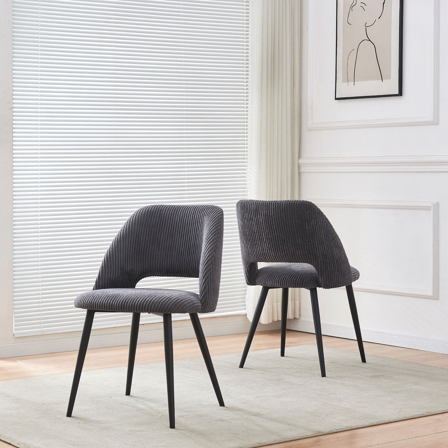 Esszimmerstühle 2er Set VICKY – Polsterstuhl aus Cordstoff mit Metallgestell