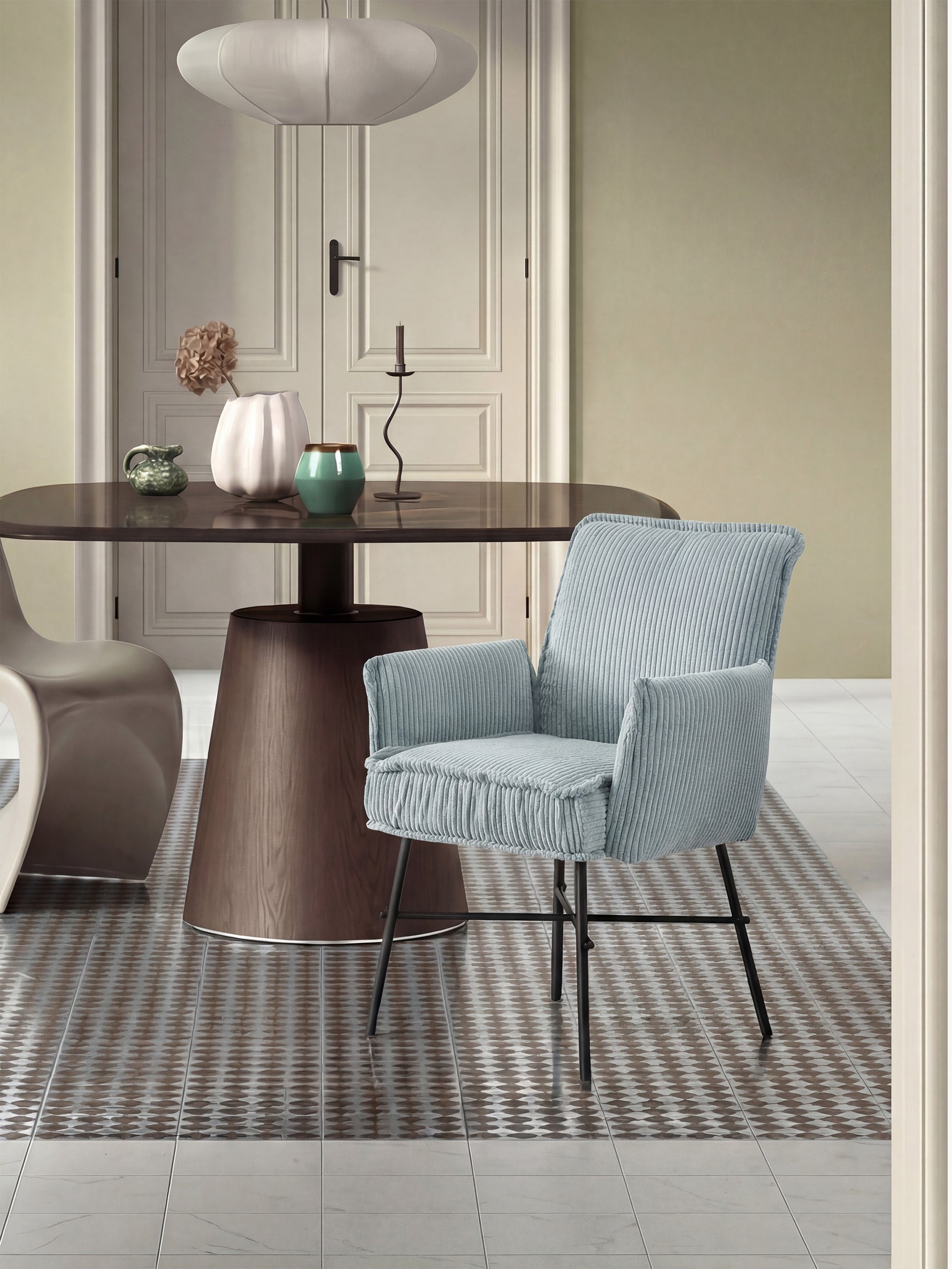 Designerstuhl JÜRGEN – Polsterstuhl mit Armlehnen & Stoffbezug