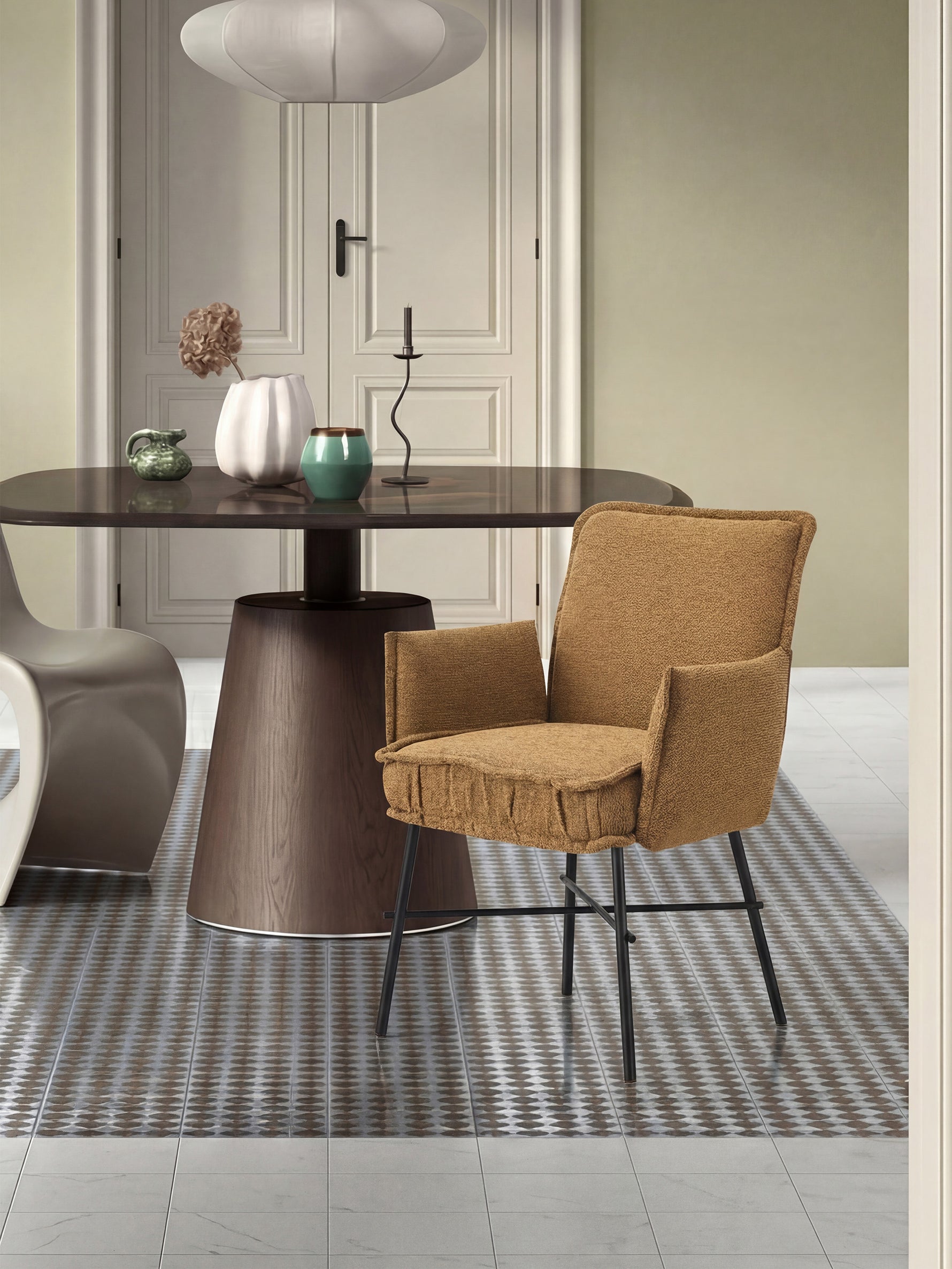 Designerstuhl JÜRGEN – Polsterstuhl mit Armlehnen & Stoffbezug