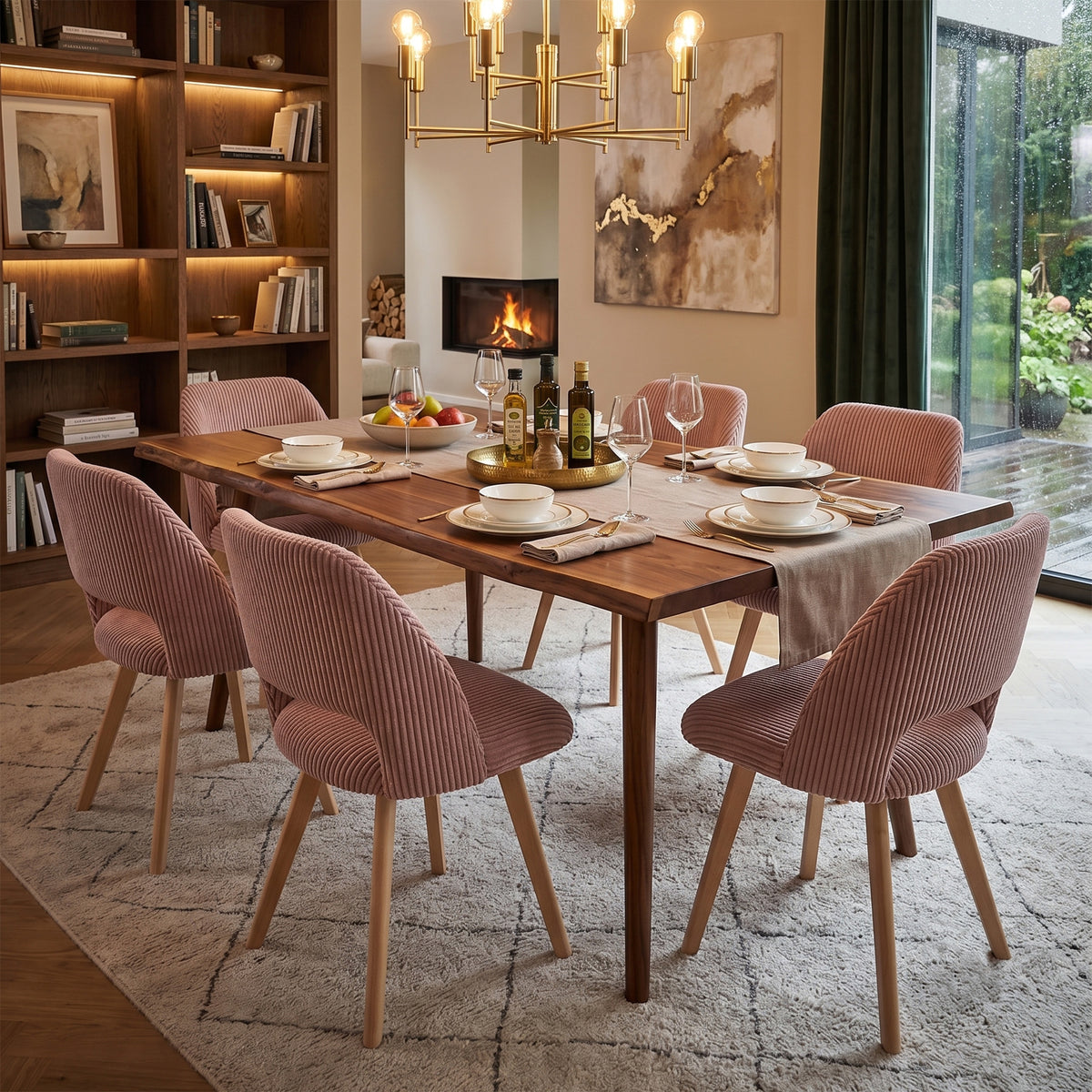 Esszimmerstühle 2er Set VICKY – Polsterstuhl aus Cordstoff oder Samtstoff mit Metallgestell
