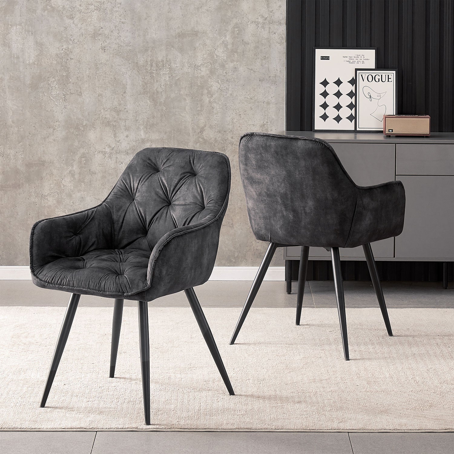 Drehstuhl DIETER 2er Set – Drehbarer Polsterstuhl mit Knopfsteppung & Metallgestell  | B&D home