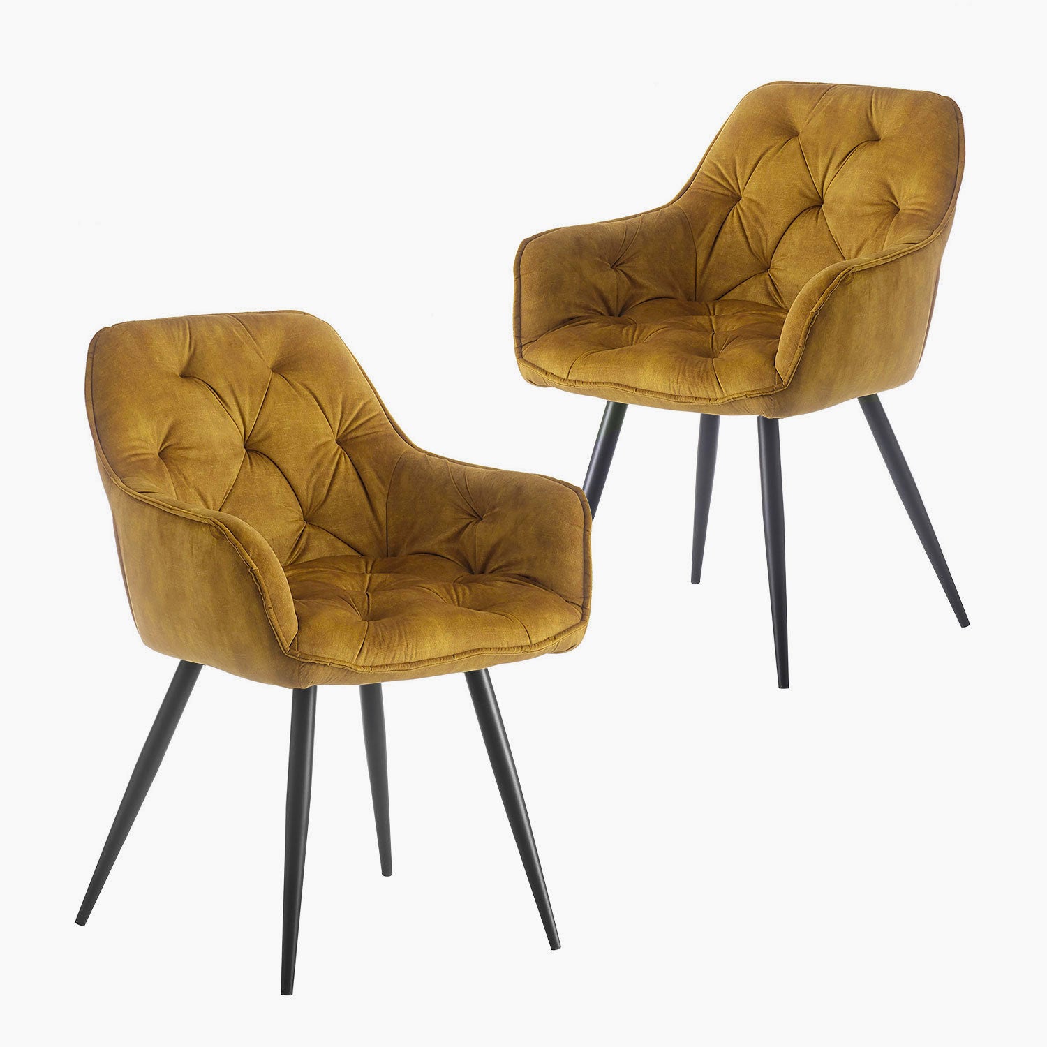 Drehstuhl DIETER 2er Set – Drehbarer Polsterstuhl mit Knopfsteppung & Metallgestell  | B&D home