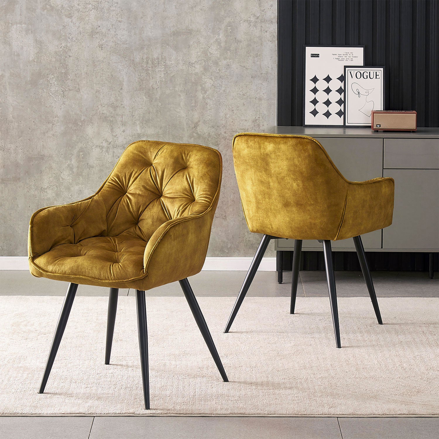 Drehstuhl DIETER 2er Set – Drehbarer Polsterstuhl mit Knopfsteppung & Metallgestell  | B&D home