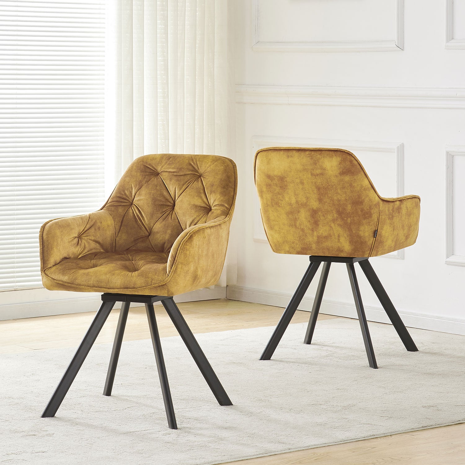 Drehstuhl DIETER 2er Set – Drehbarer Polsterstuhl mit Knopfsteppung & Metallgestell  | B&D home