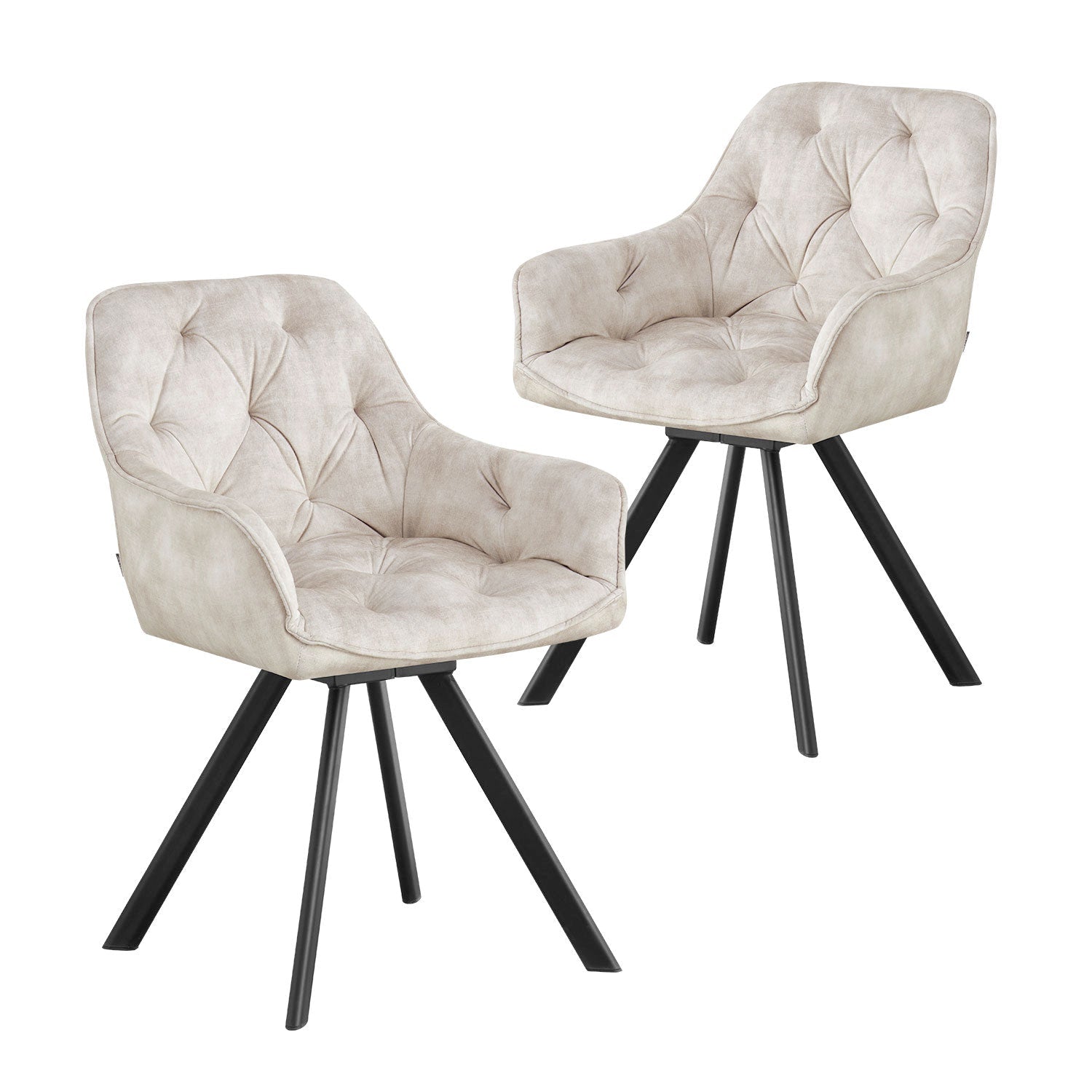 Drehstuhl DIETER 2er Set – Drehbarer Polsterstuhl mit Knopfsteppung & Metallgestell  | B&D home